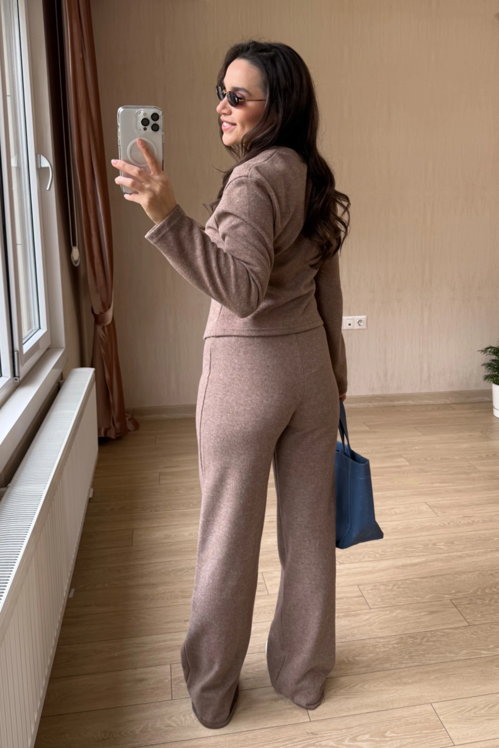 Vanessa Qısaqol Korduroy Kostyum - Nanə Yaşıl - Kahverengi