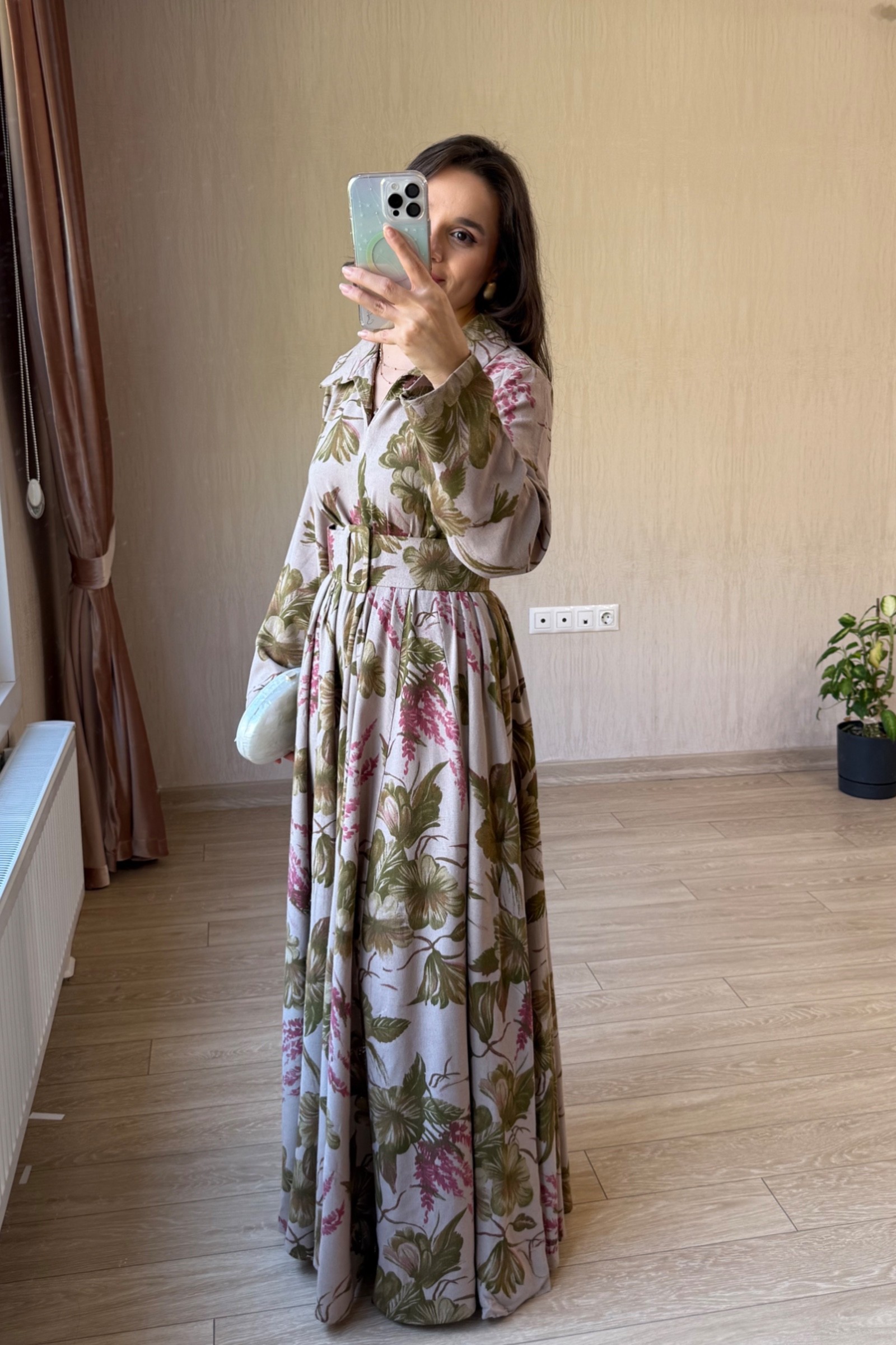 Valentina Oversize Kemerli Keten Kumaş Gömlek Elbise - Krem