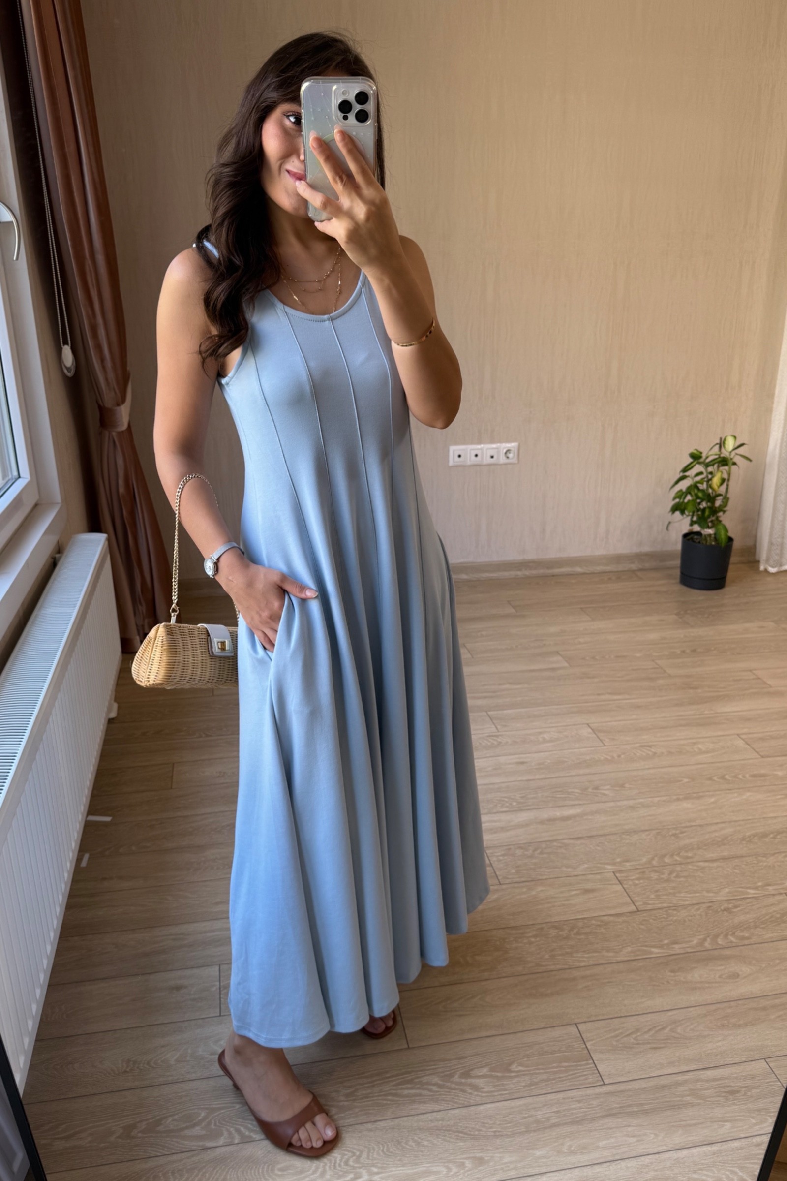 Luna Çan Kesim Modal Kumaş Elbise - Bebe Mavisi