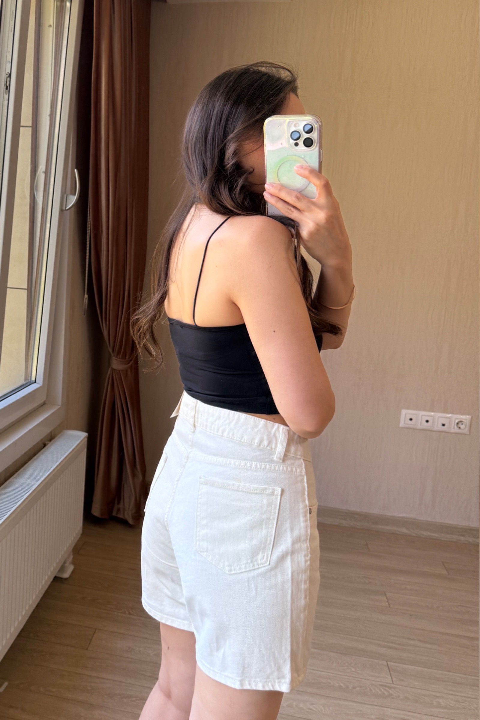 Sandy kumaş Lastik Askılı Crop - Siyah