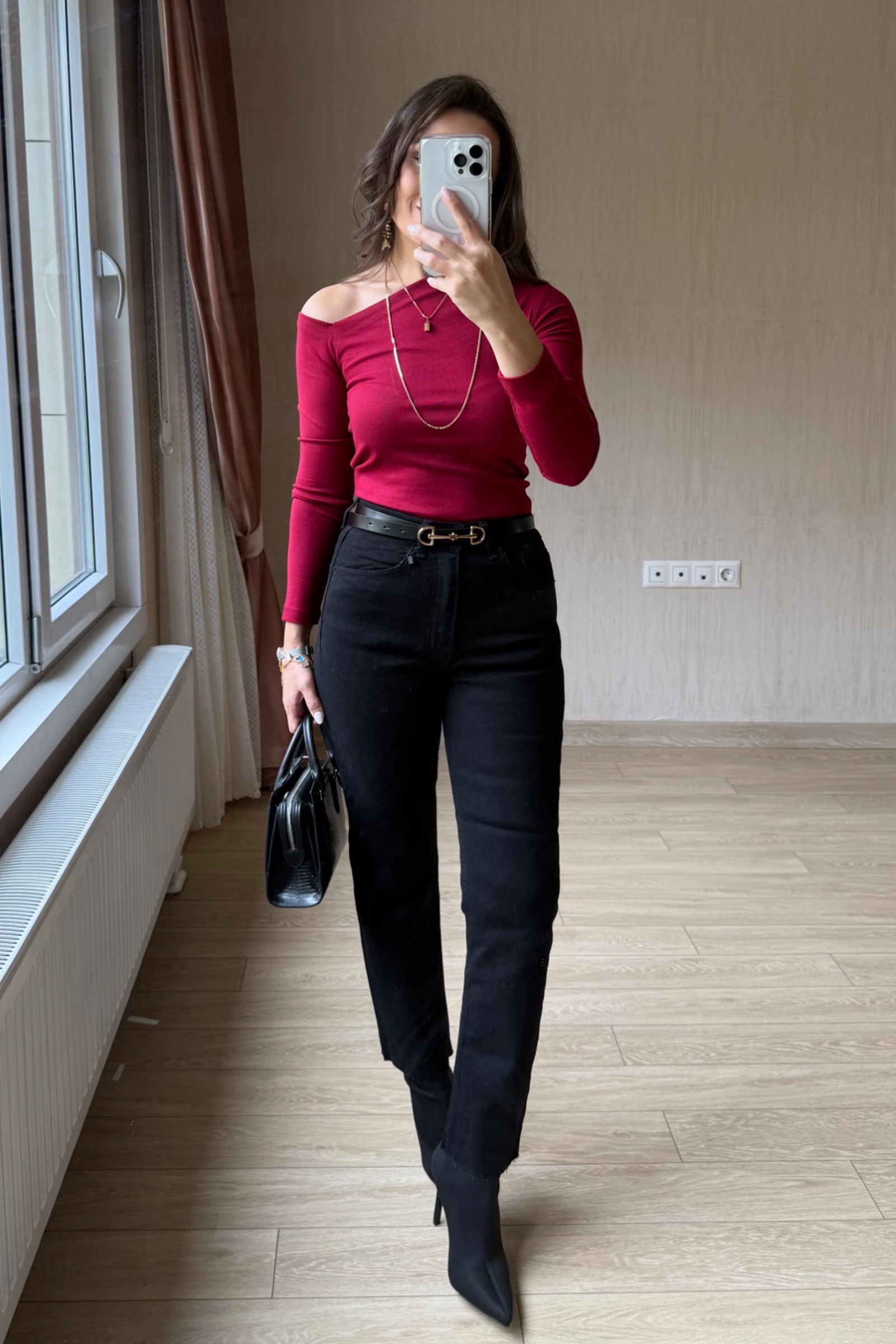 Lumida Asimetrik Kesim Tek Omuz  Bluz - Bordo