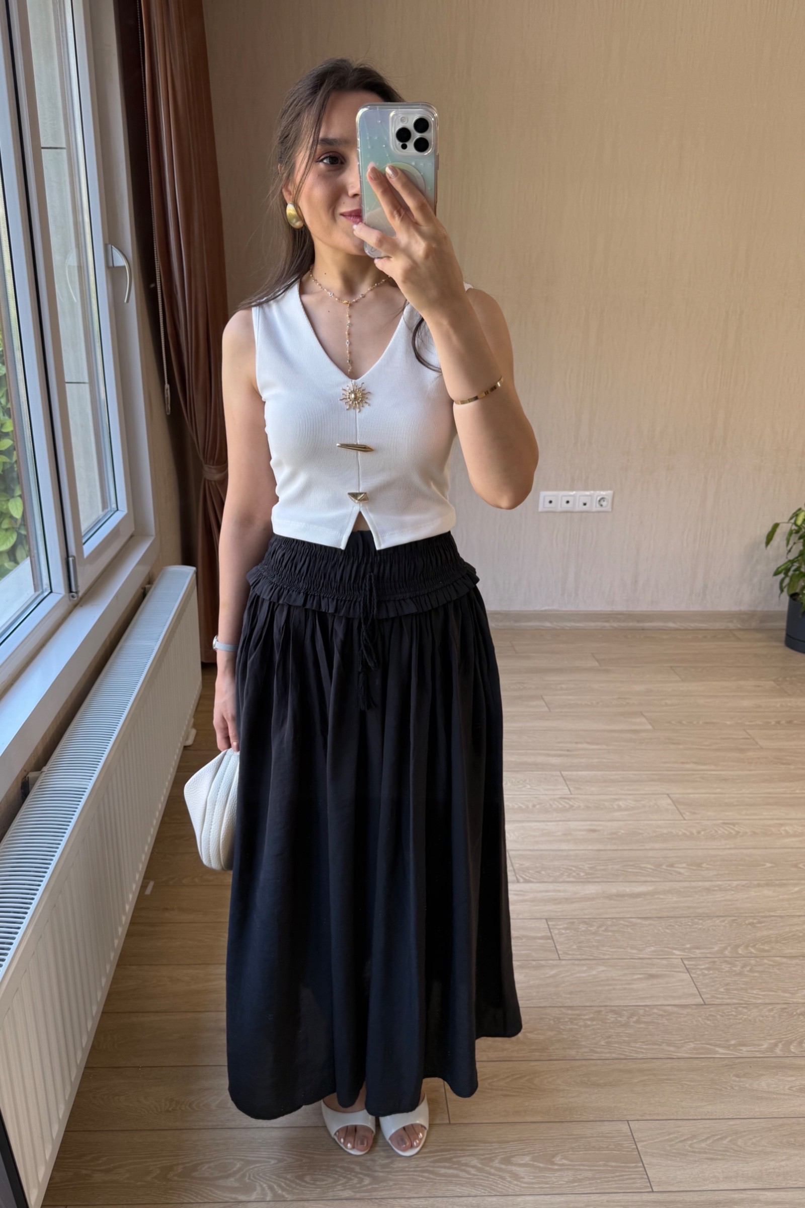 Manolya Beli Lastikli Tensel-Modal Kumaş Etek