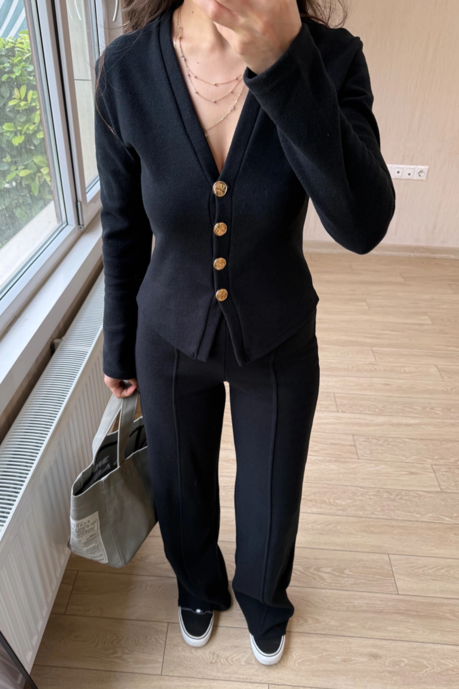 Vanessa Qısaqol Korduroy Kostyum - Nanə Yaşıl - Siyah