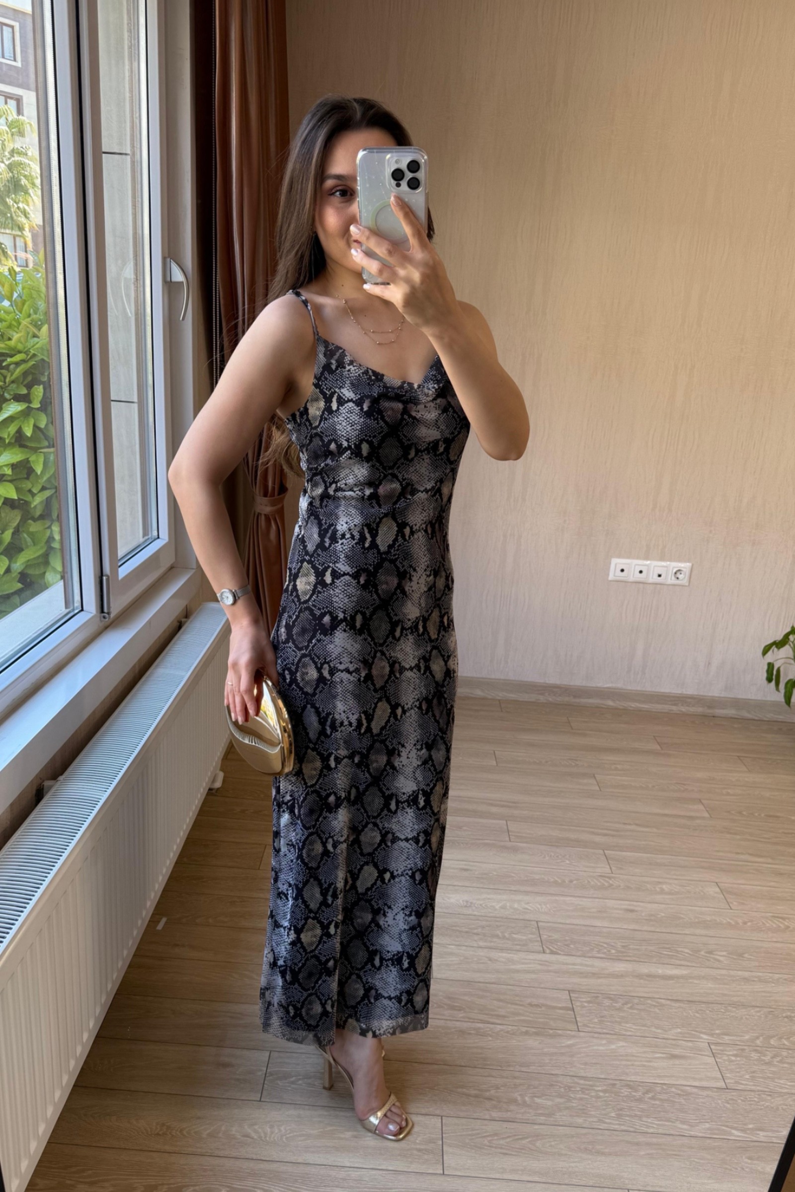  Valeria Degaje Yaka Tül Elbise - Yılan Desen