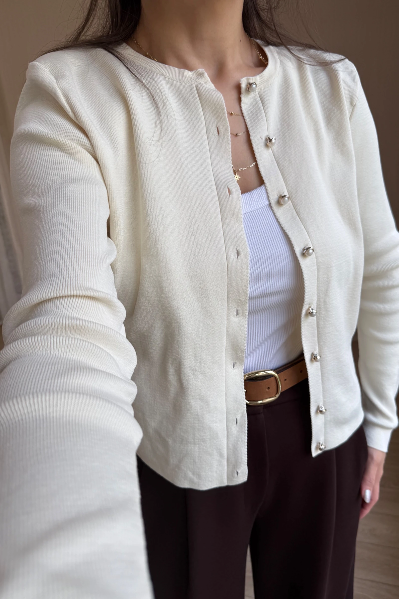 Elina Düğmeli Triko Hırka - Krem