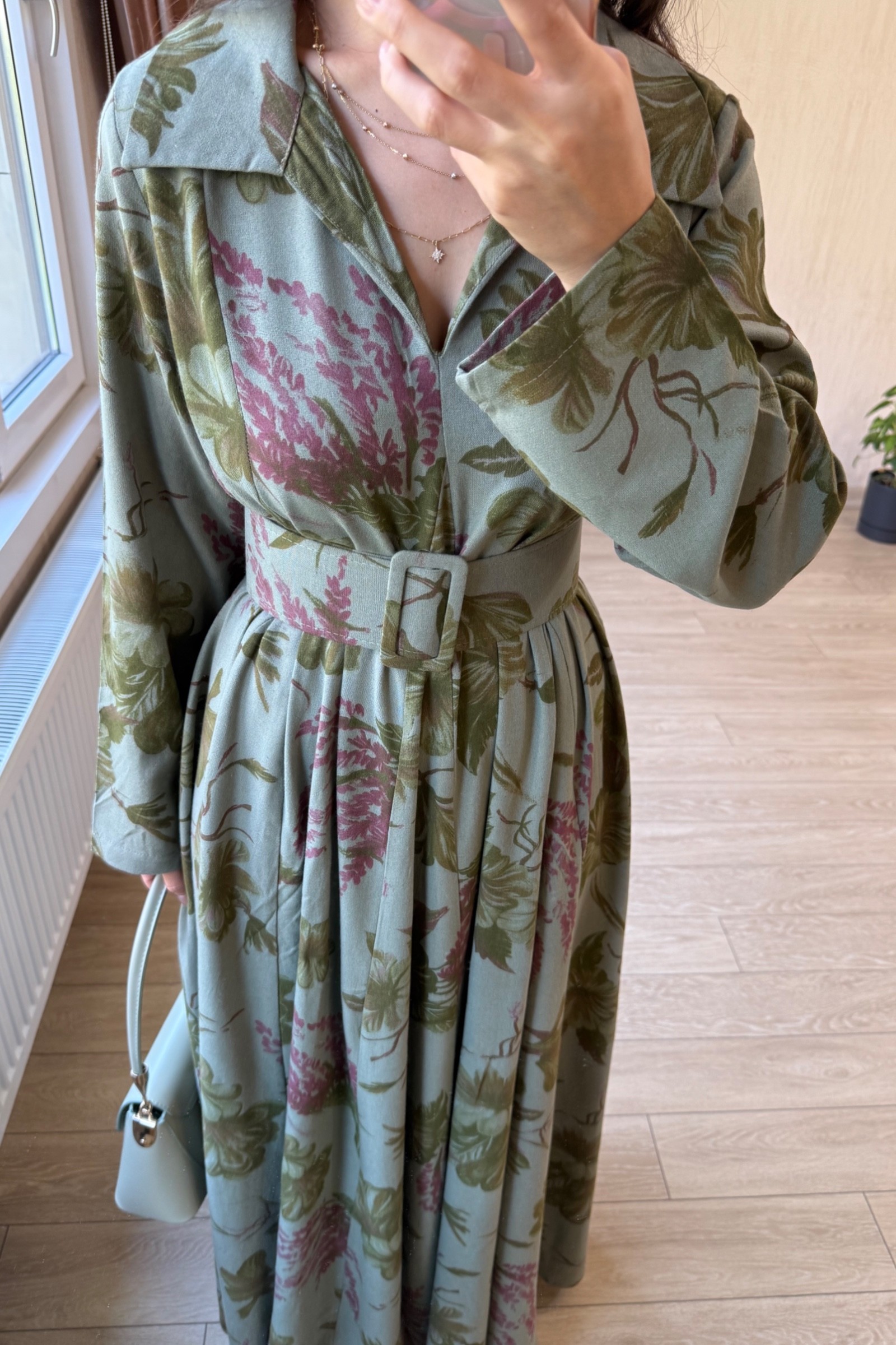 Valentina Oversize Kemerli Keten Kumaş Gömlek Elbise - Haki