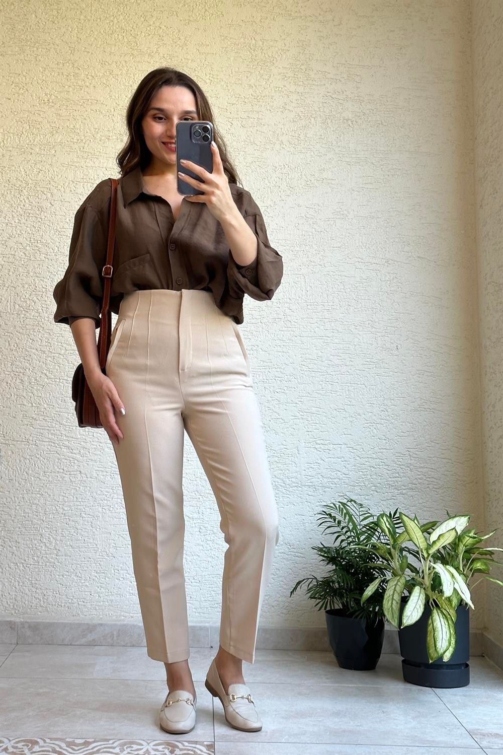 Zara Model Krem Pensli Pantolon