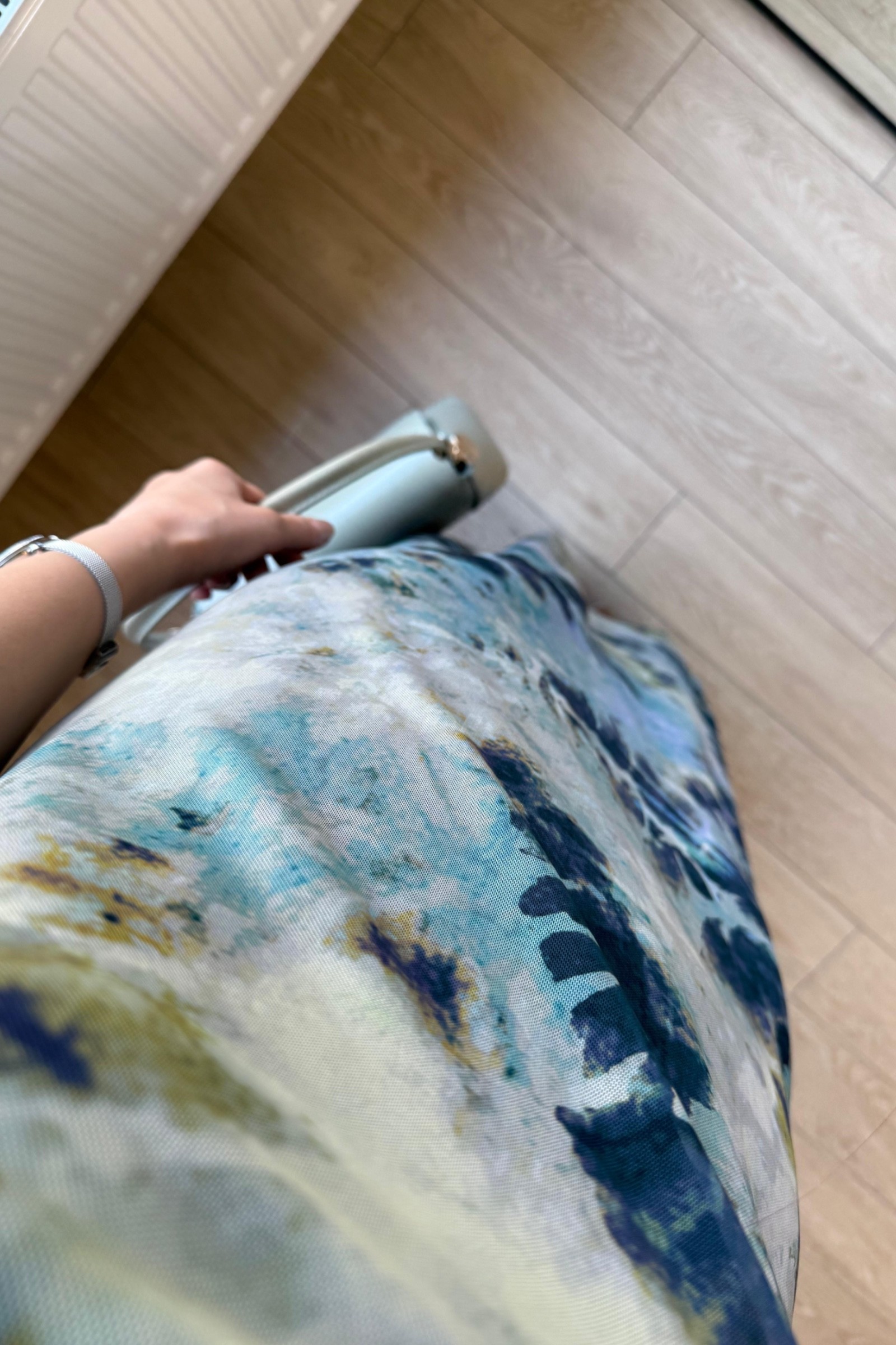  Valeria Degaje Yaka Tül Elbise - Batik Desen - Mavi