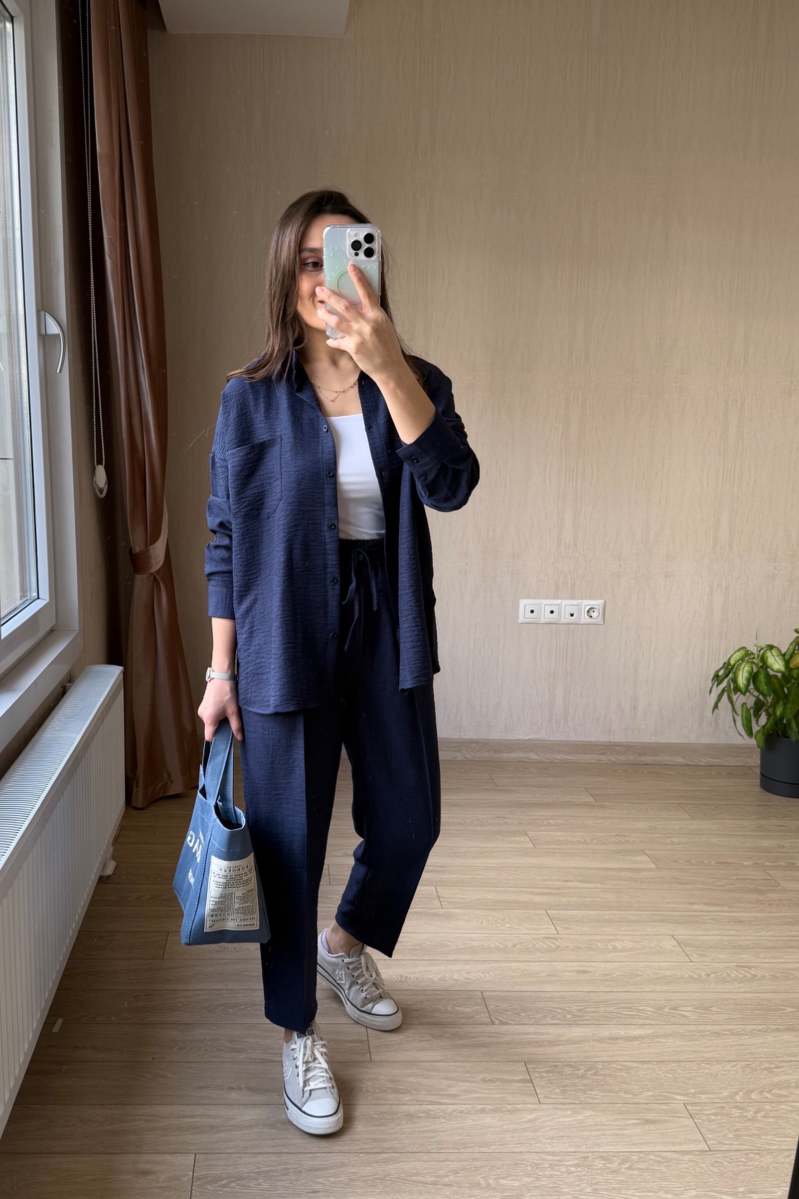 Elya Keten Kumaş Takım - Lacivert