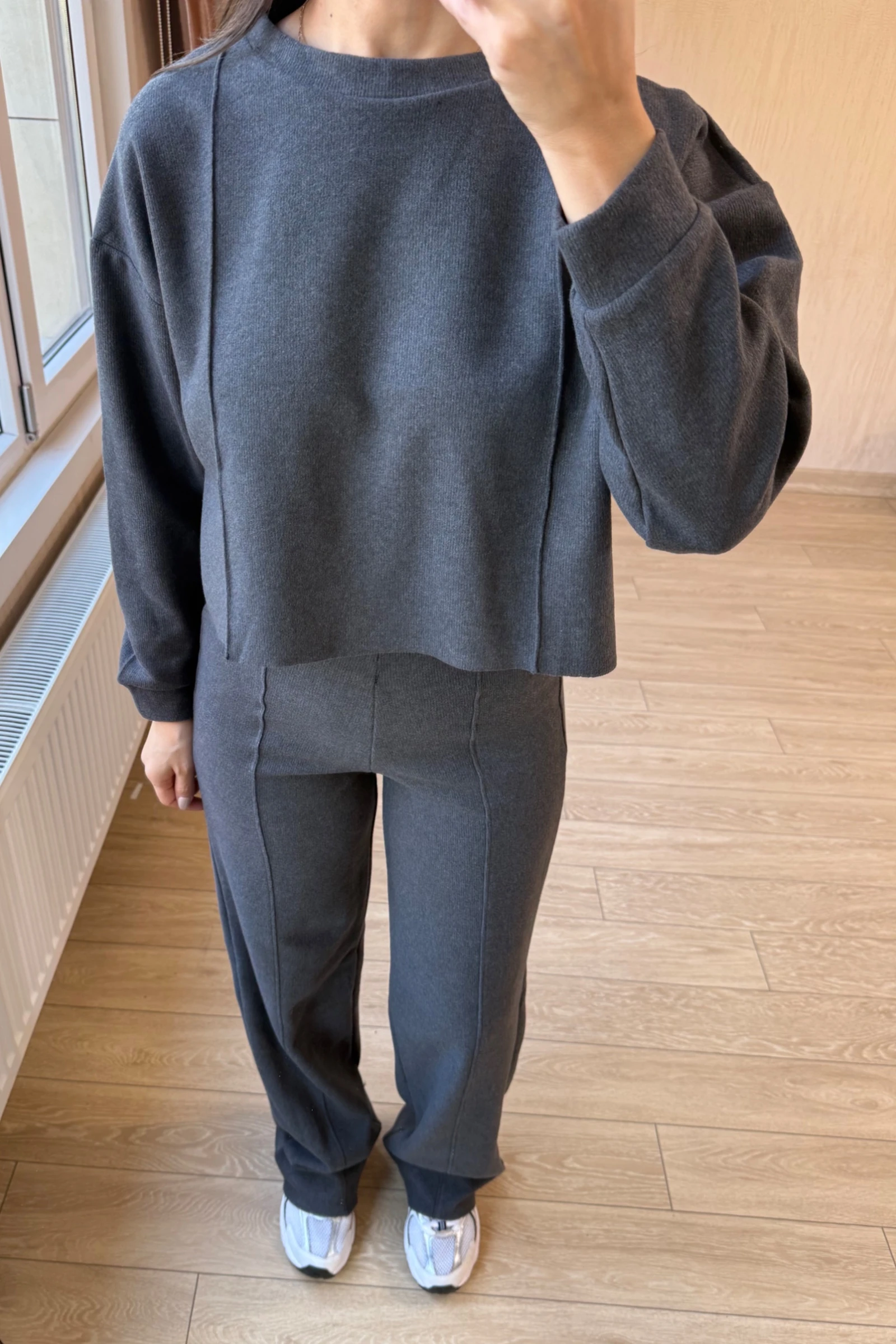 Vanessa Qısaqol Korduroy Kostyum - Nanə Yaşıl - Antrasit