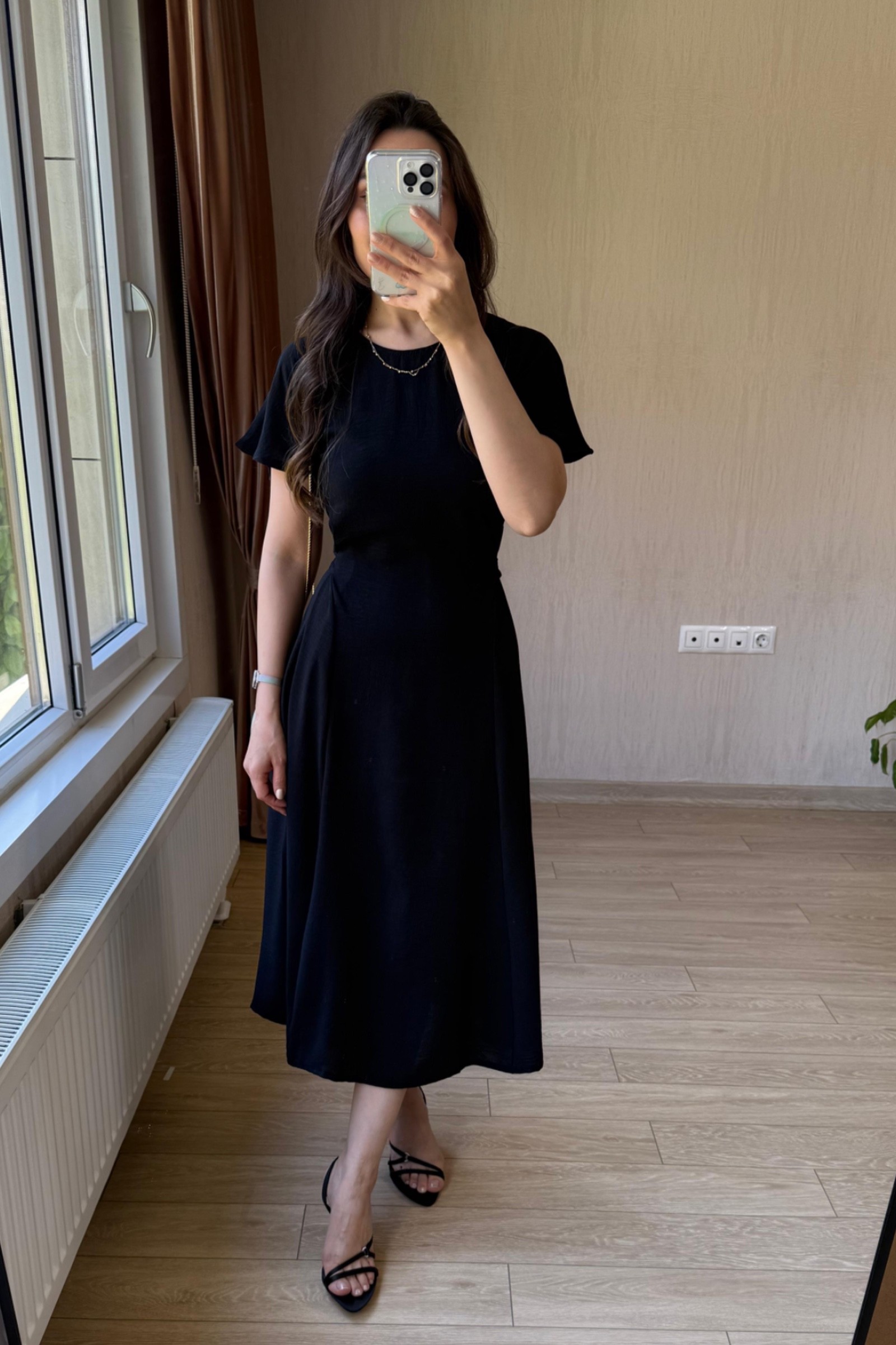 Bianca Belden Bağlamalı Ayrobin Kumaş Elbise - Siyah