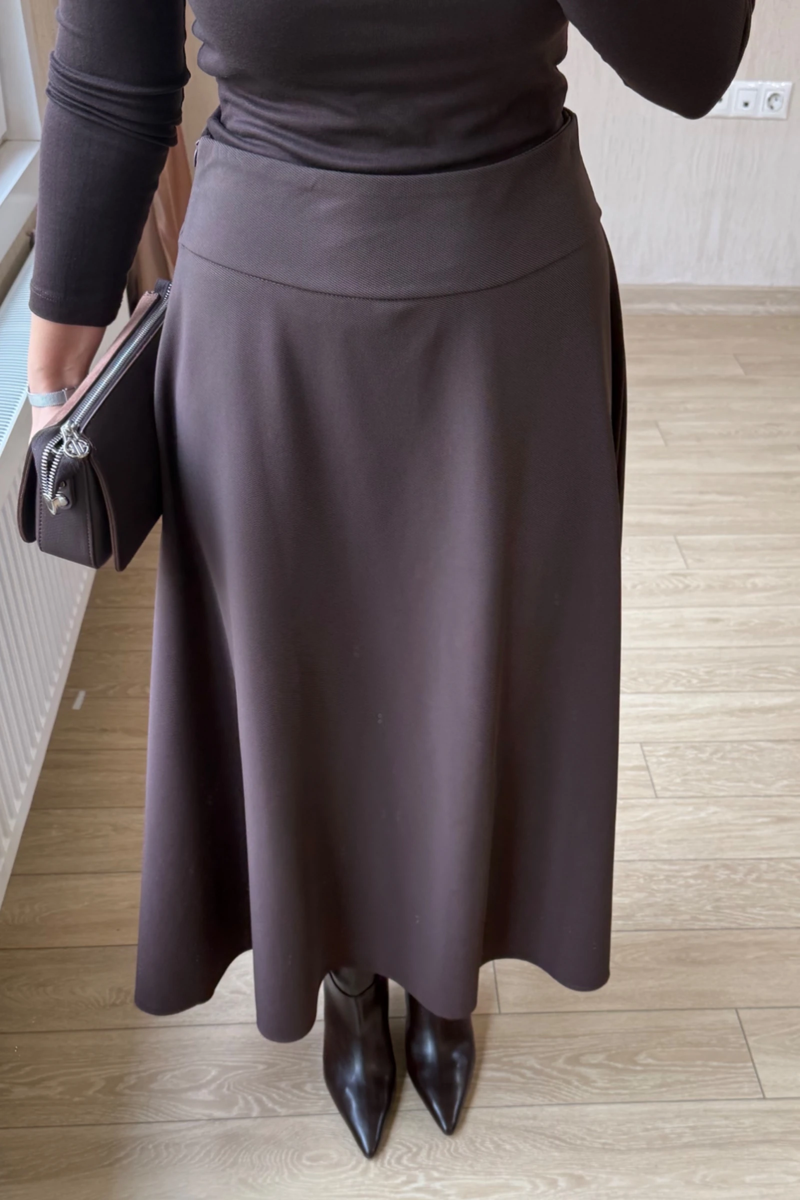 Vivora Diagonel Kumaş Korsaj Kemerli Yandan Gizli Fermuarli Çan Etek - Acı Kahve