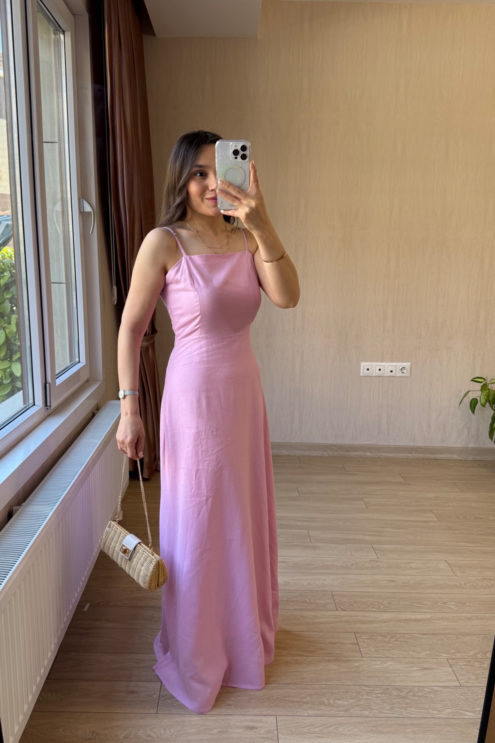 Loria Kemerli Boydan Astarlı Keten Kumaş Elbise