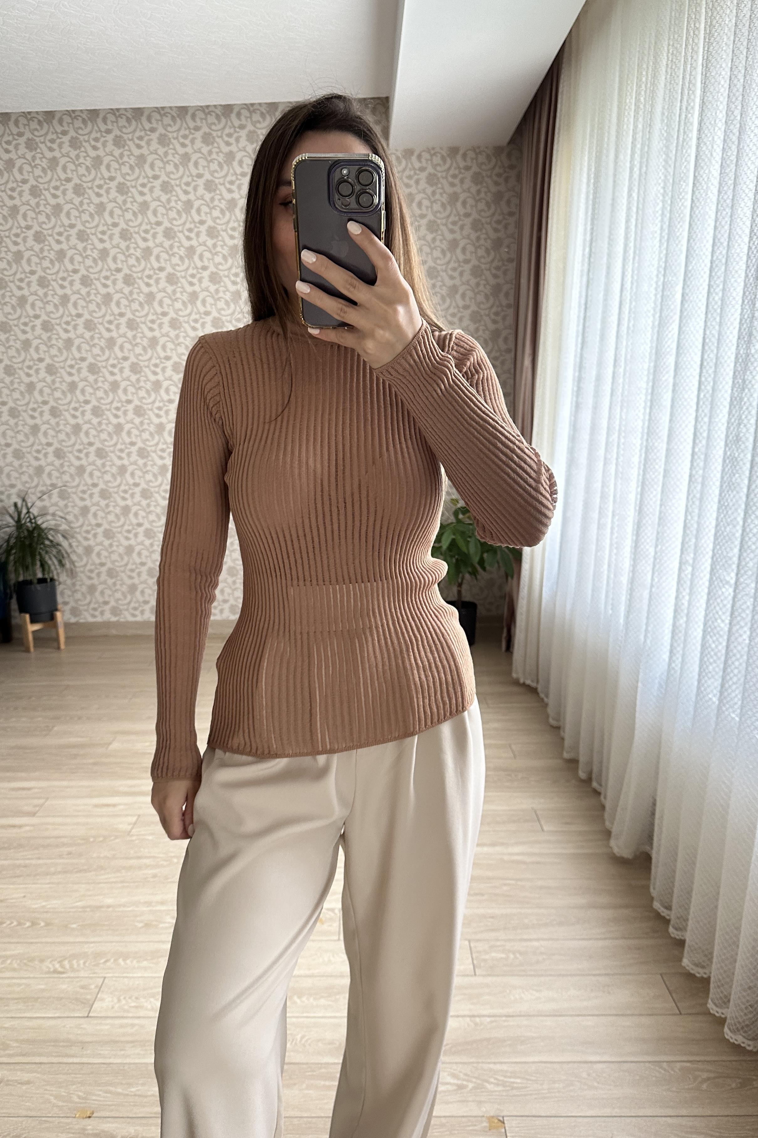 Dilvin Transparan Bluz Camel
