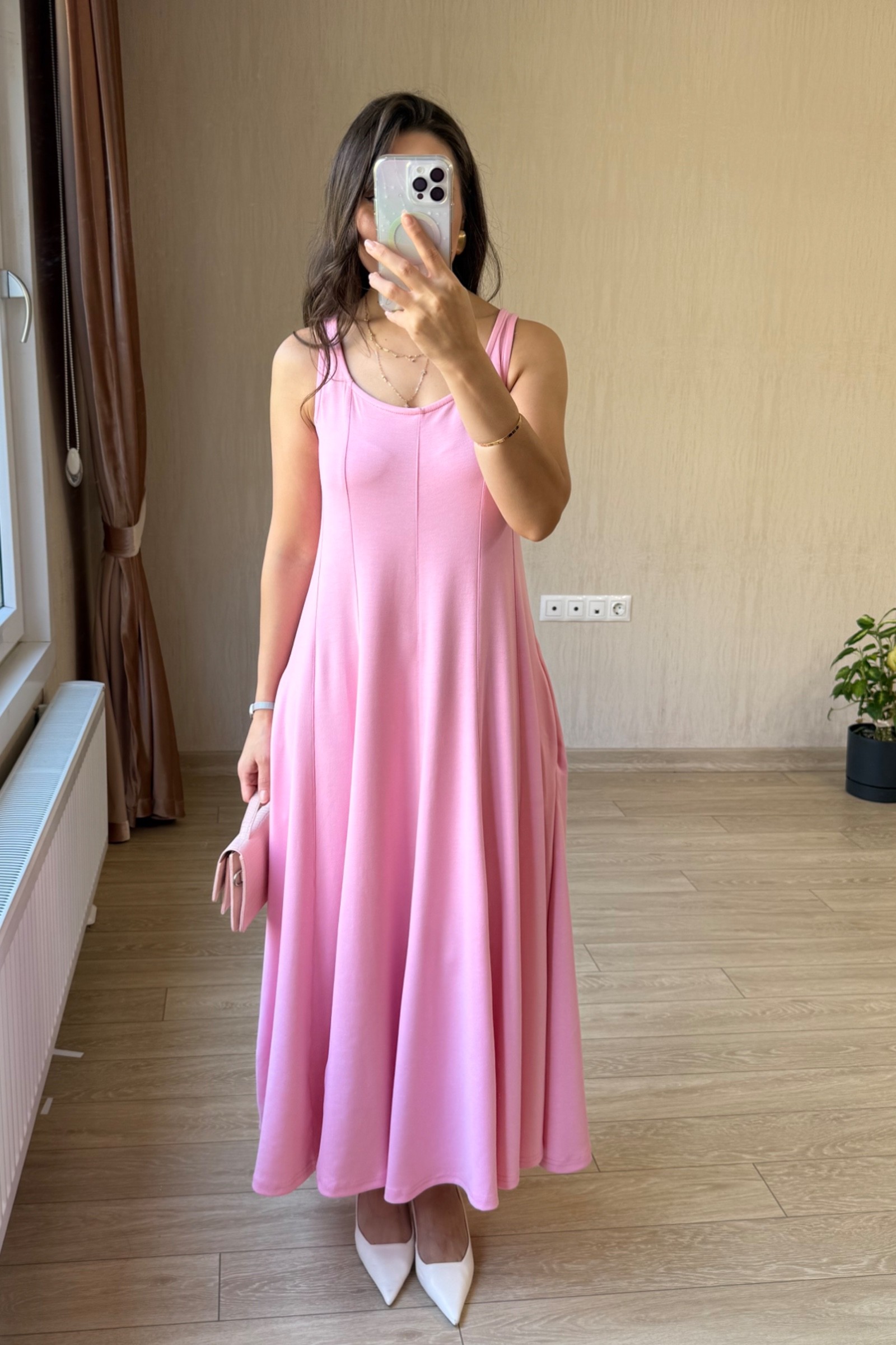 Luna Çan Kesim Modal Kumaş Elbise - Pembe