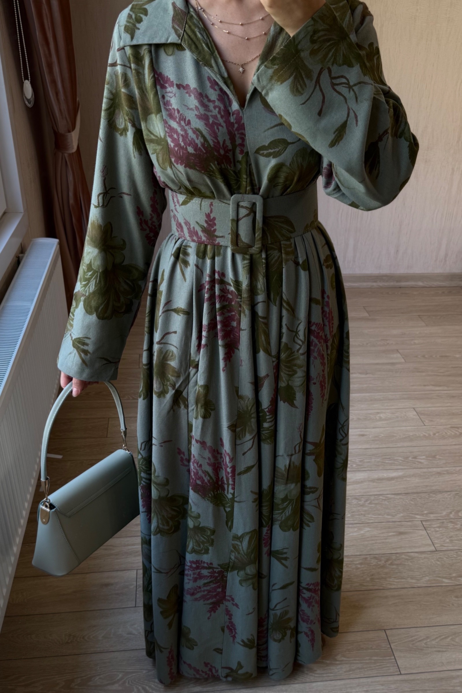 Valentina Oversize Kemerli Keten Kumaş Gömlek Elbise - Haki