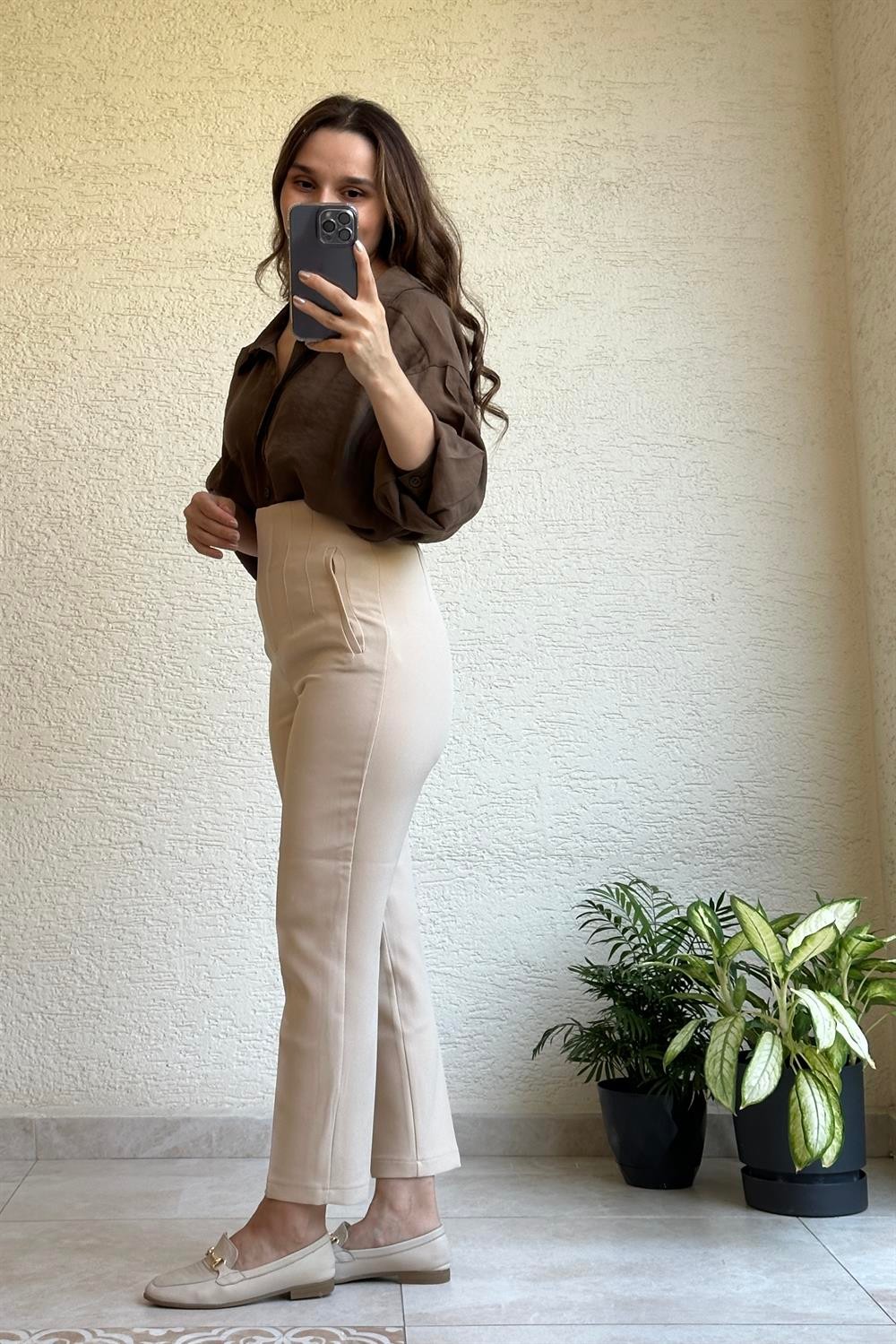 Zara Model Krem Pensli Pantolon