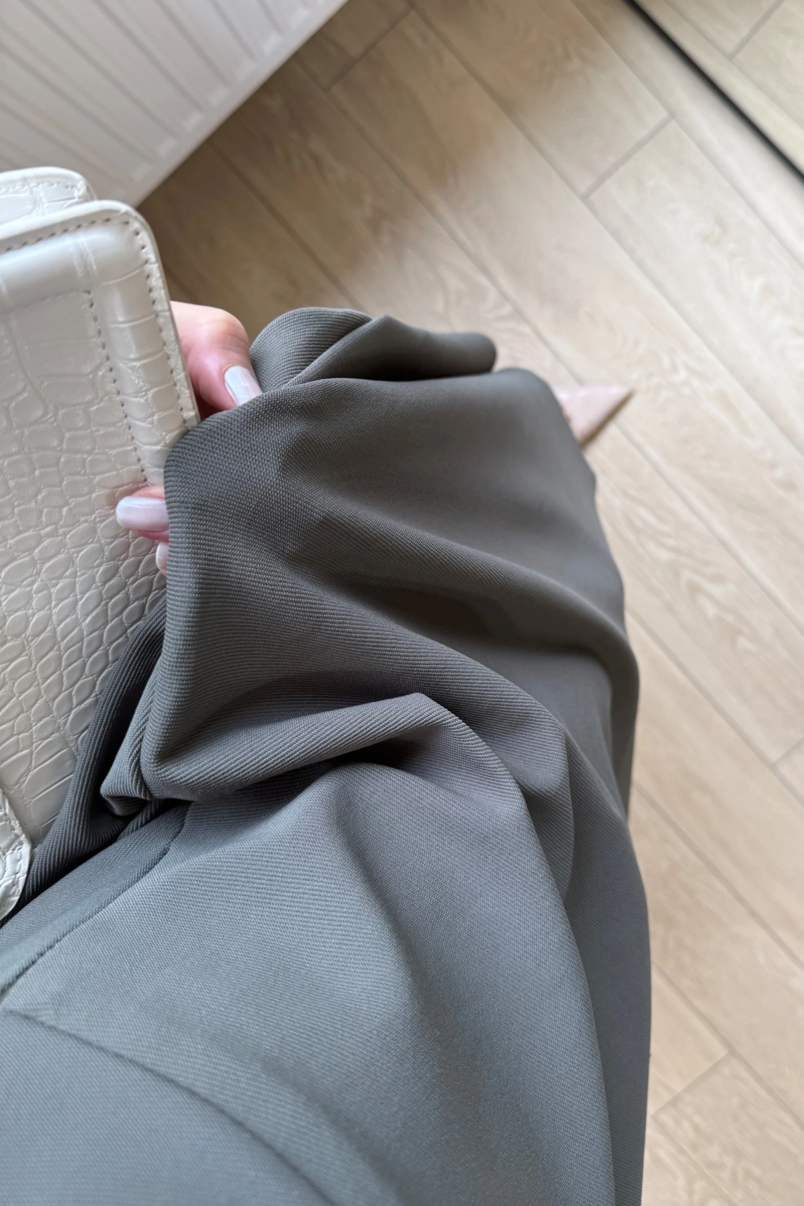 Vivora Diagonel Kumaş Korsaj Kemerli Yandan Gizli Fermuarli Çan Etek - Haki