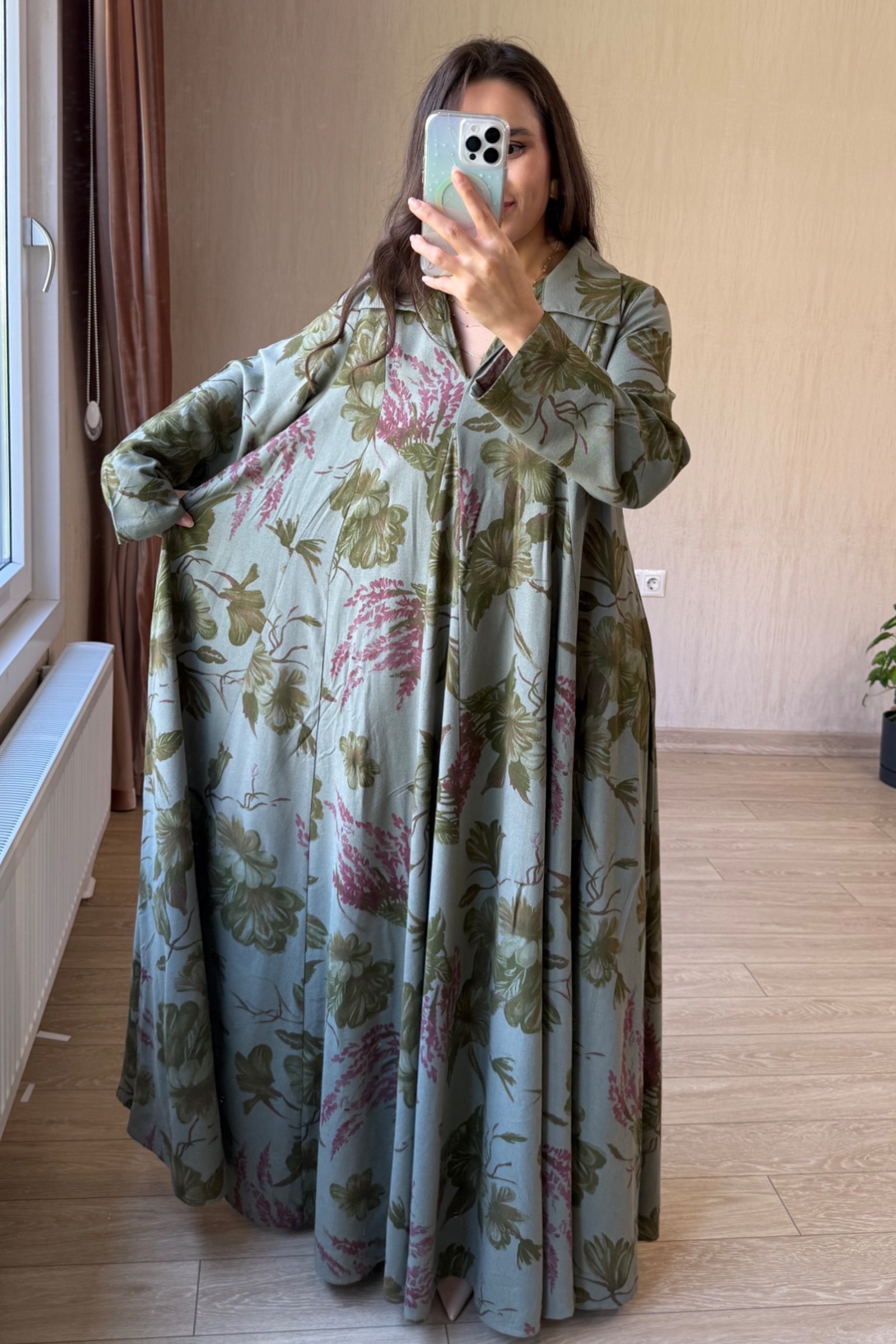 Valentina Oversize Kemerli Keten Kumaş Gömlek Elbise - Haki