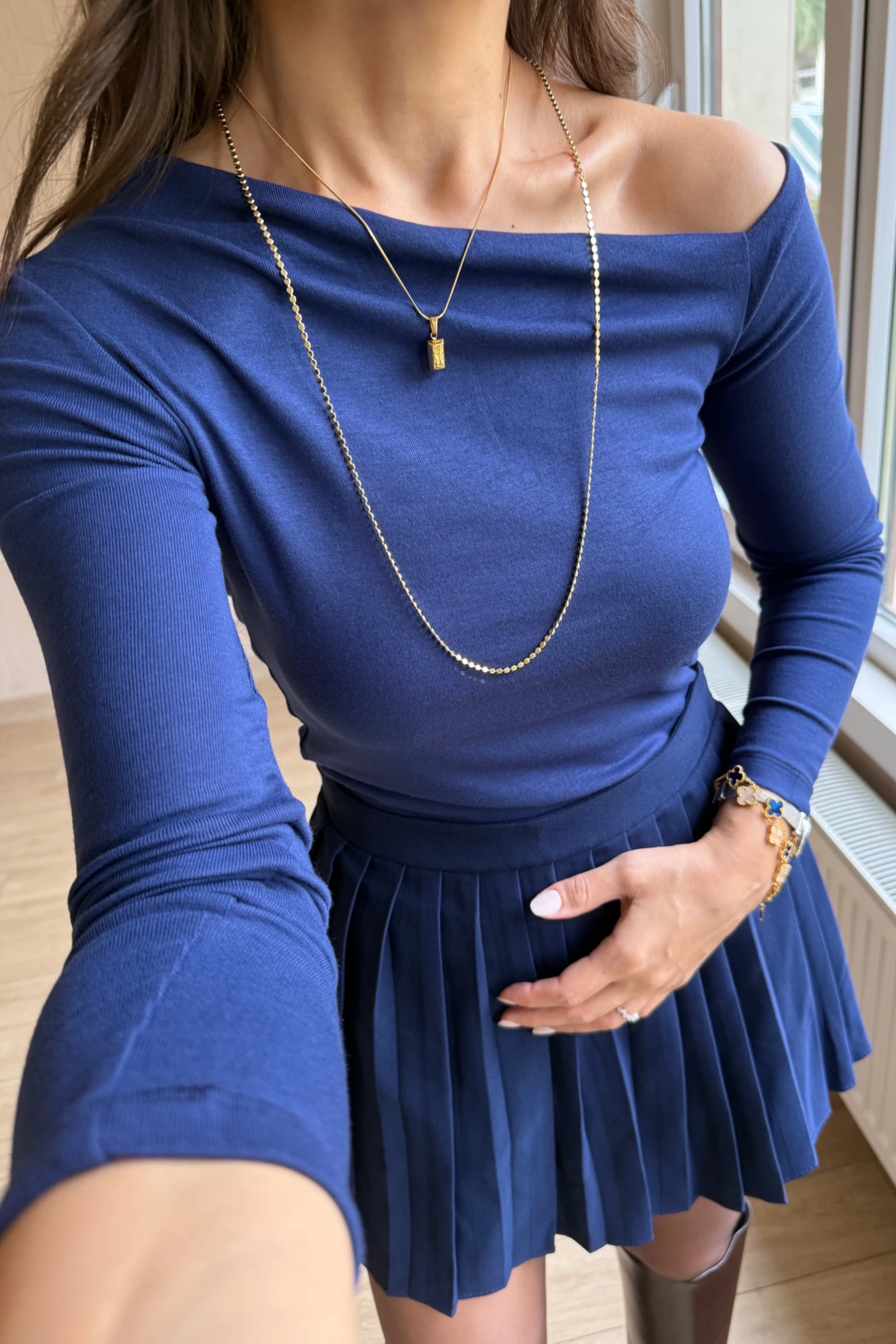 Lumida Asimetrik Kesim Tek Omuz  Bluz - Lacivert