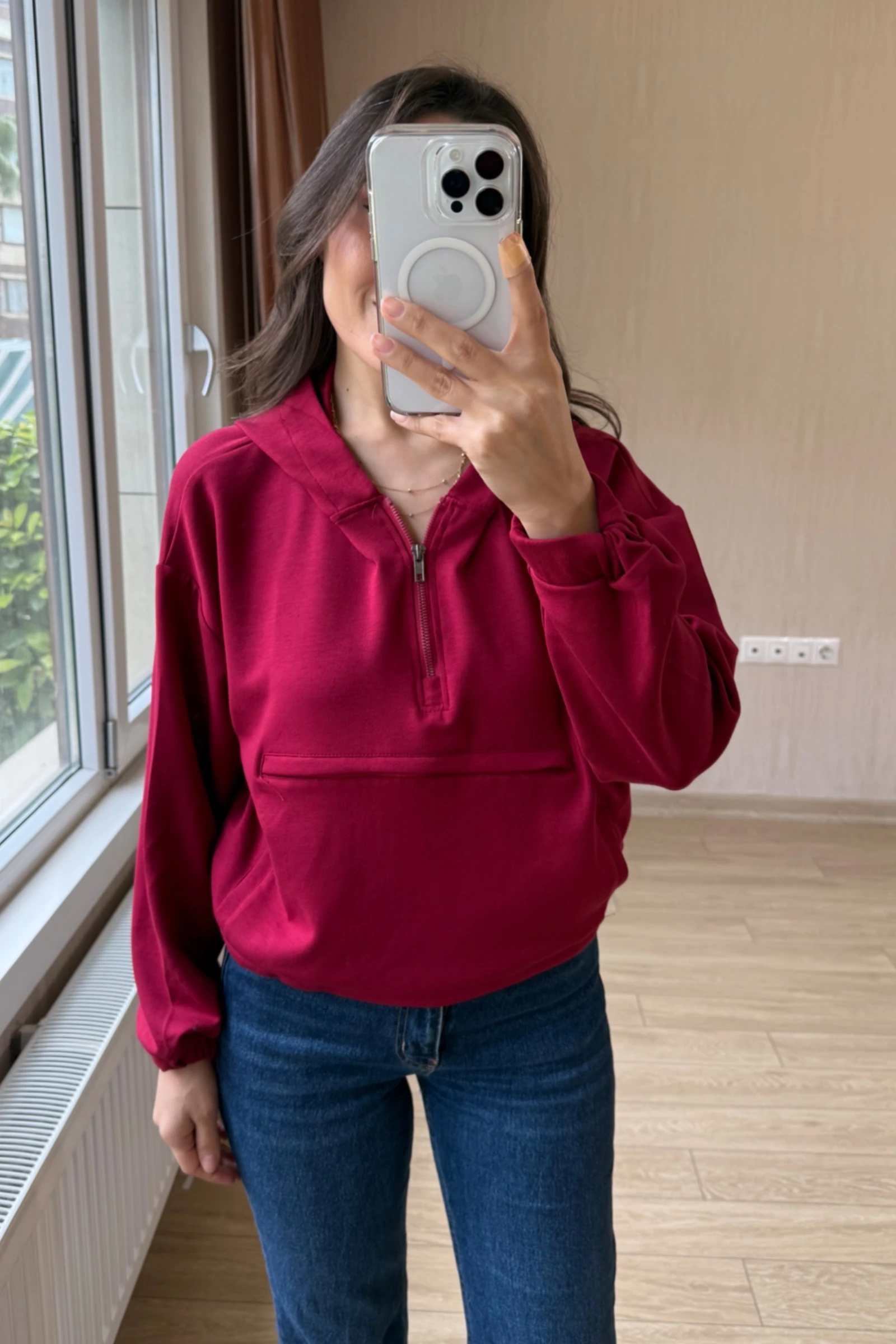 Antrasit Basic Sweatshirt - Bordo