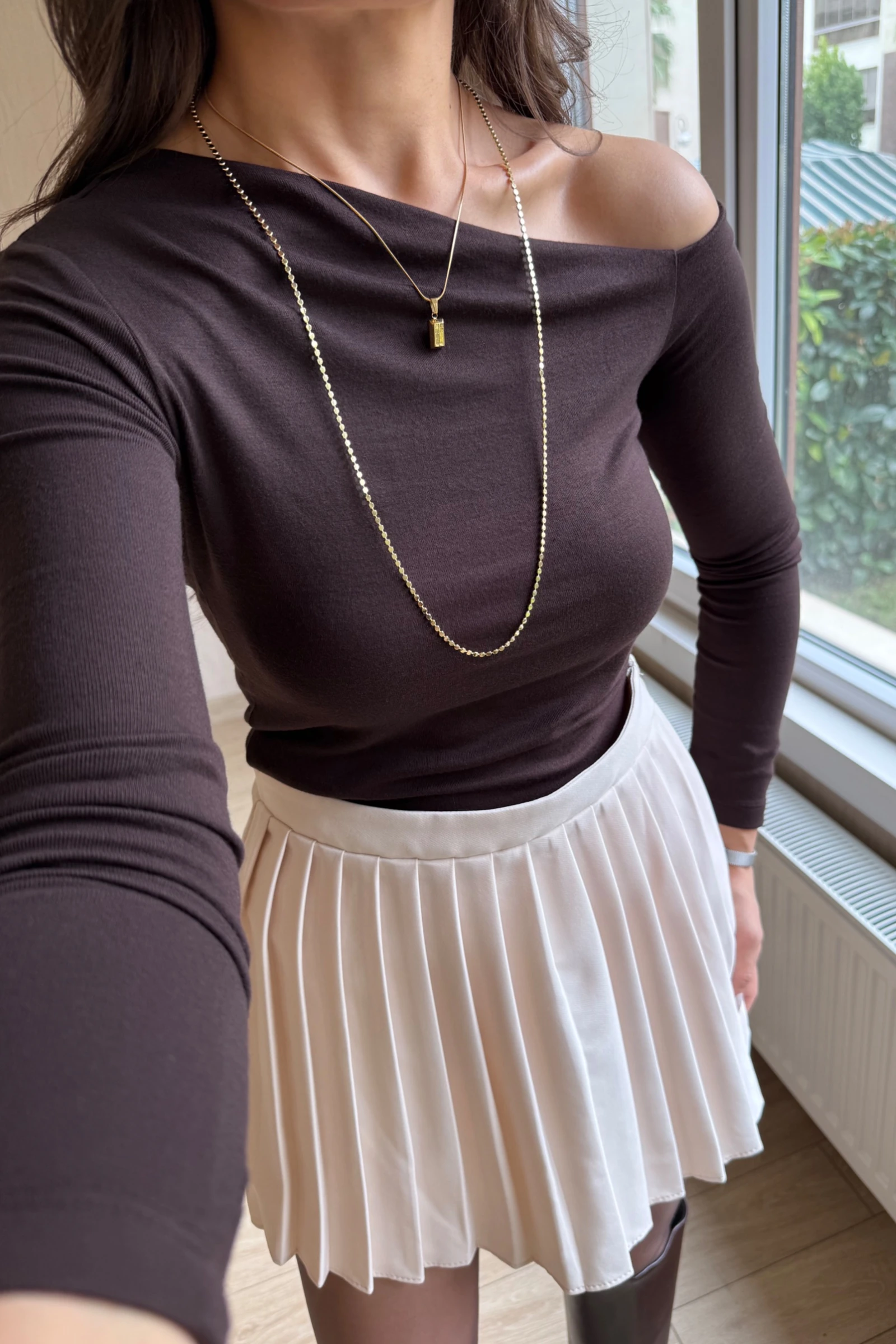 Lumida Asimetrik Kesim Tek Omuz  Bluz - Acı Kahve