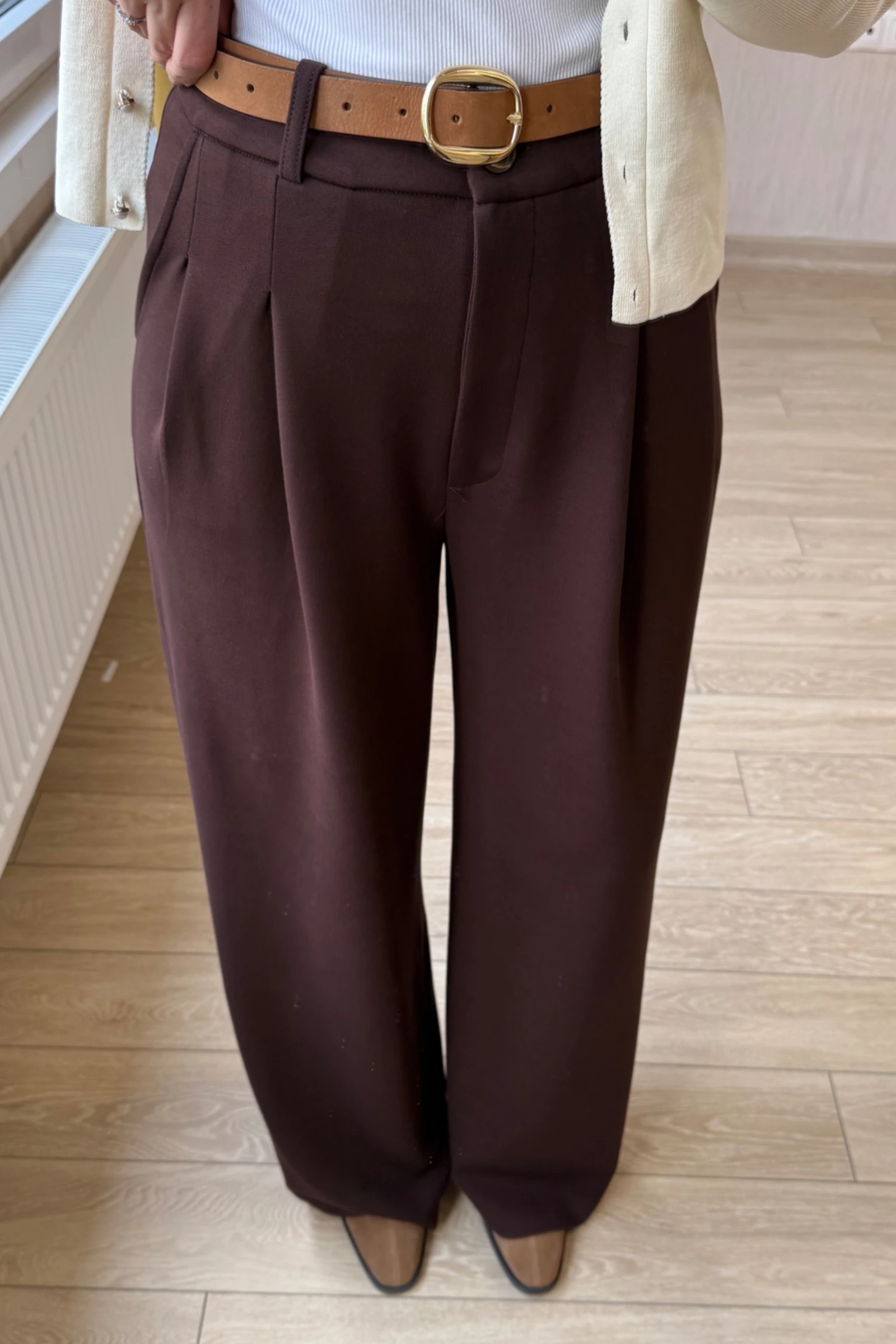 Milena Orj Modal Kumaş Palazzo Pantolon  - Kahverengi