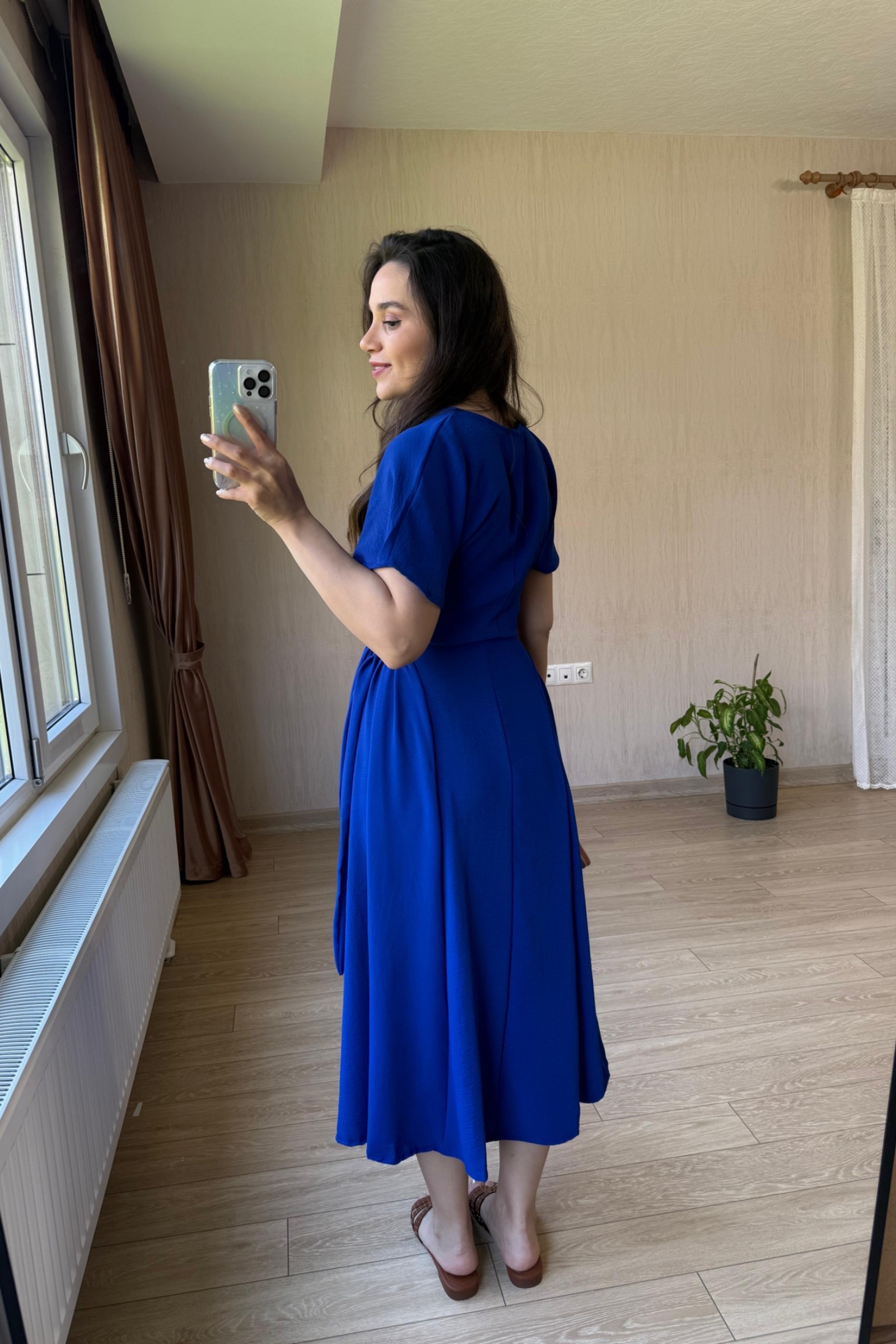 Bianca Belden Bağlamalı Ayrobin Kumaş Elbise - Saks Mavisi