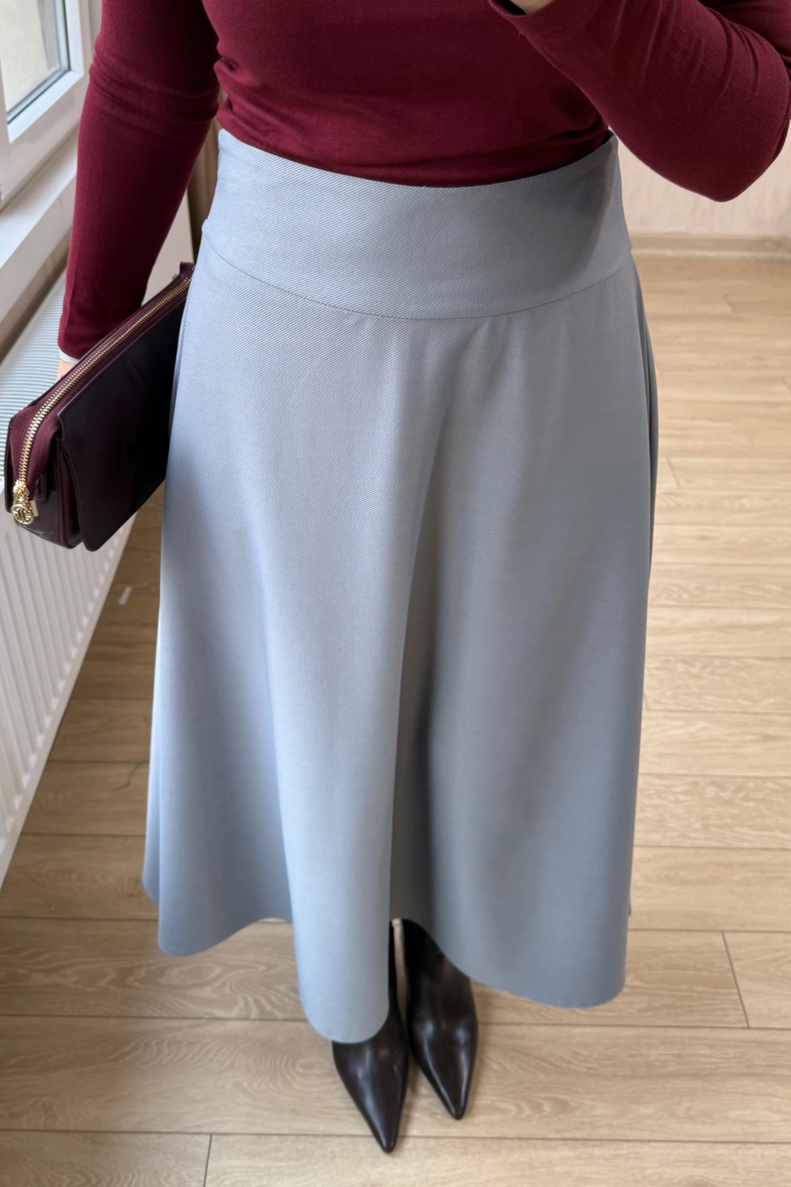 Vivora Diagonel Kumaş Korsaj Kemerli Yandan Gizli Fermuarli Çan Etek - Gri