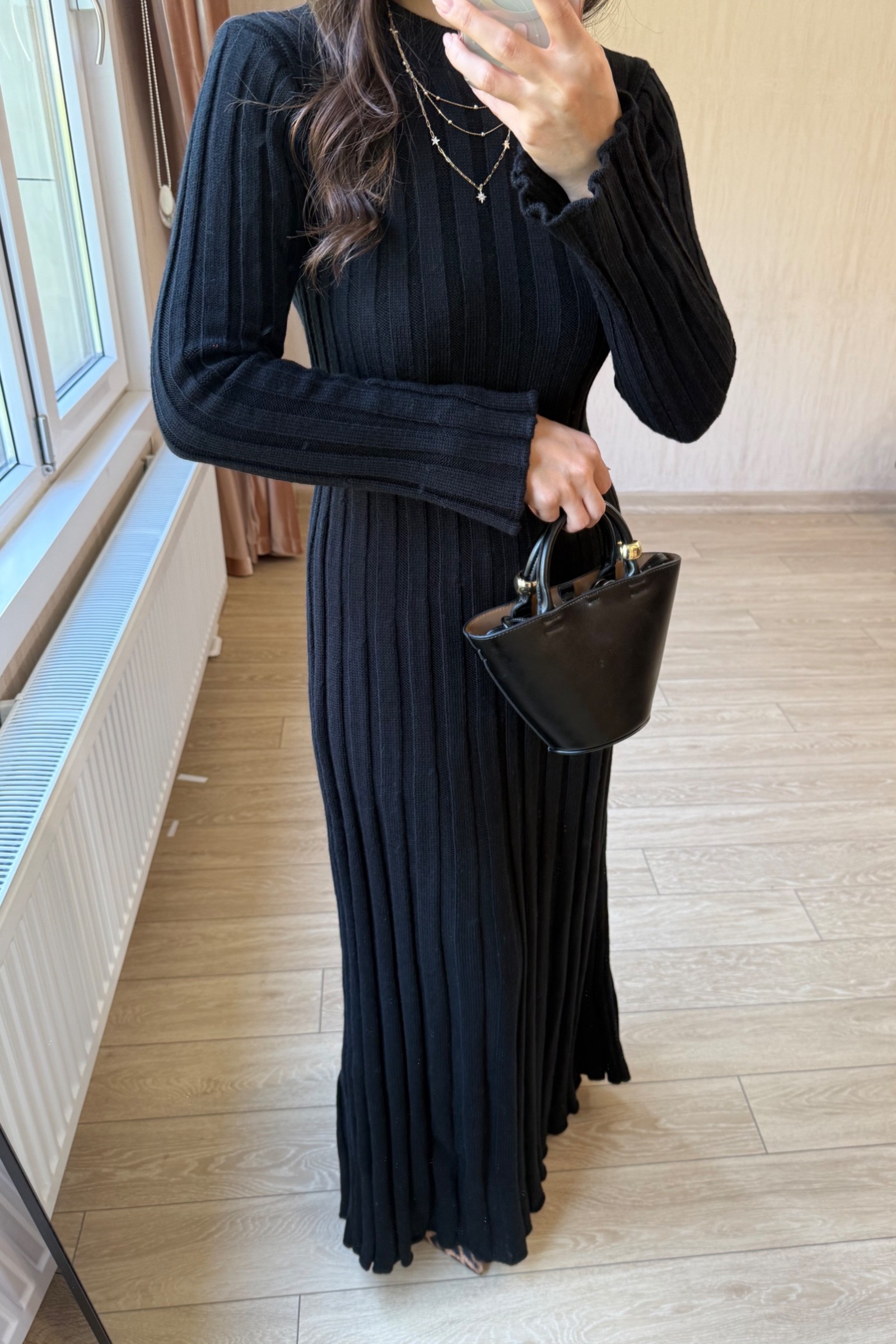 Amor Premium Kumaş Triko Elbise - Siyah