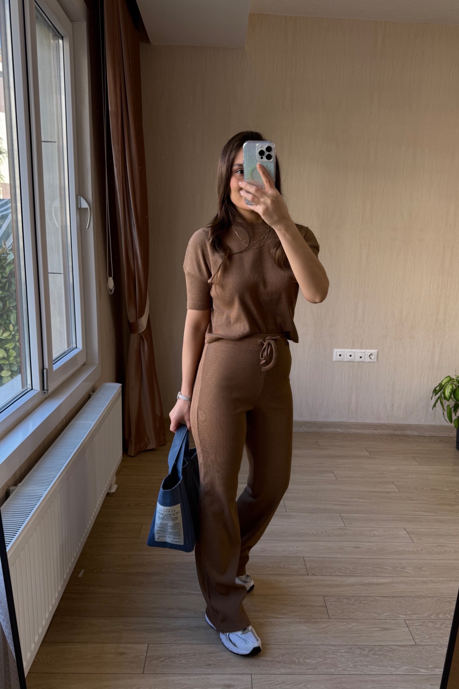 Yanessa Kısa Kollu Fitilli Kumaş Takım - Camel