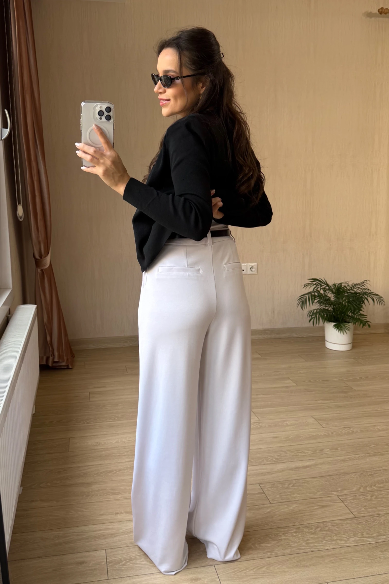 Milena Orj Modal Kumaş Palazzo Pantolon  - Beyaz