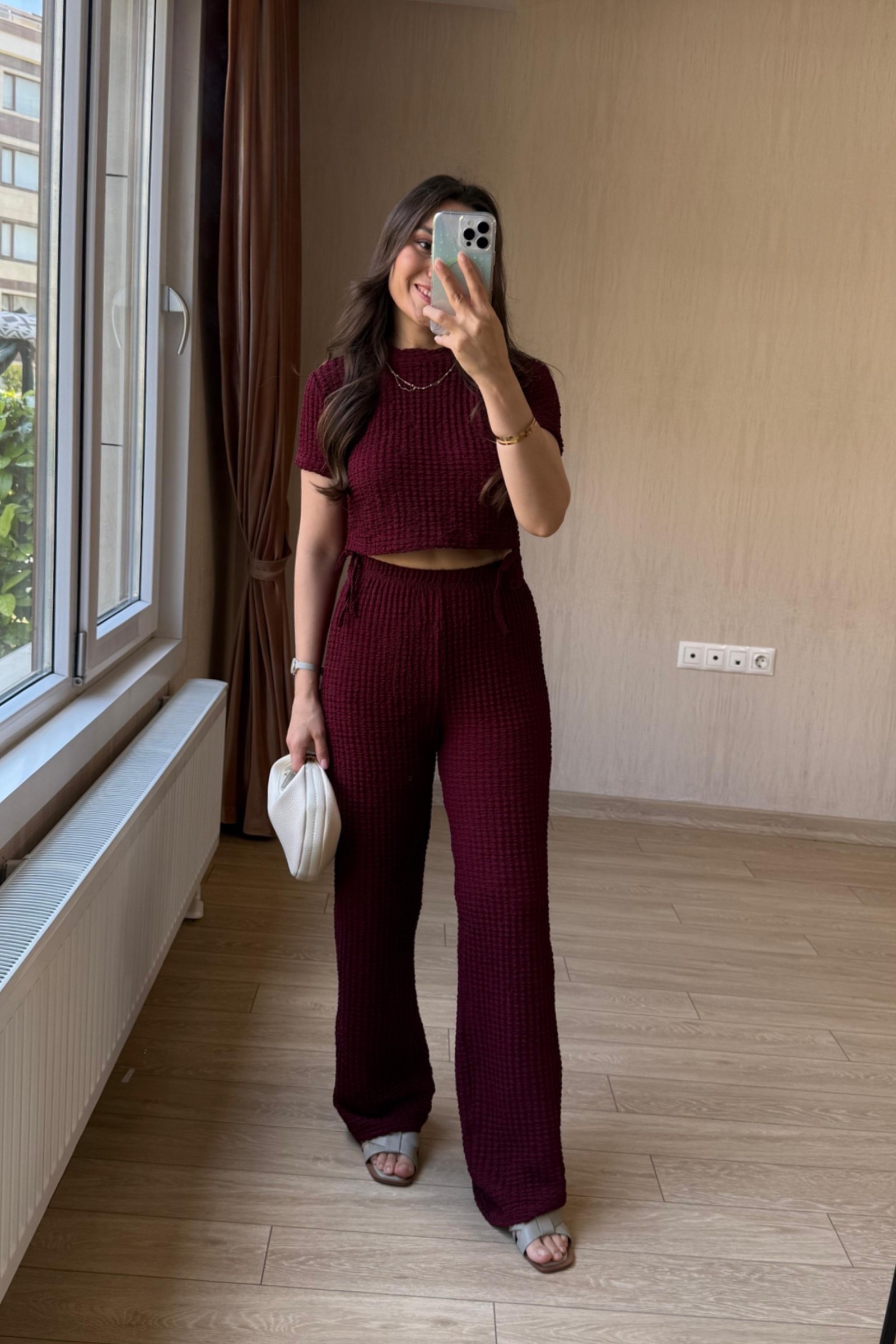 Vanessa Qısaqol Korduroy Kostyum - Nanə Yaşıl - Bordo