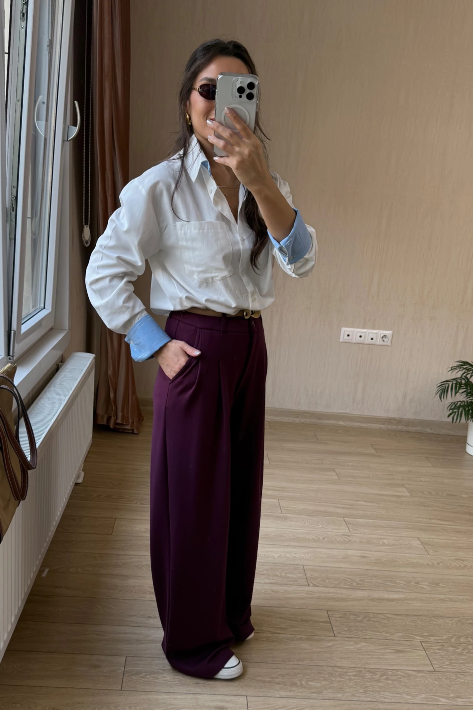 Milena Orj Modal Kumaş Palazzo Pantolon  - Mürdüm