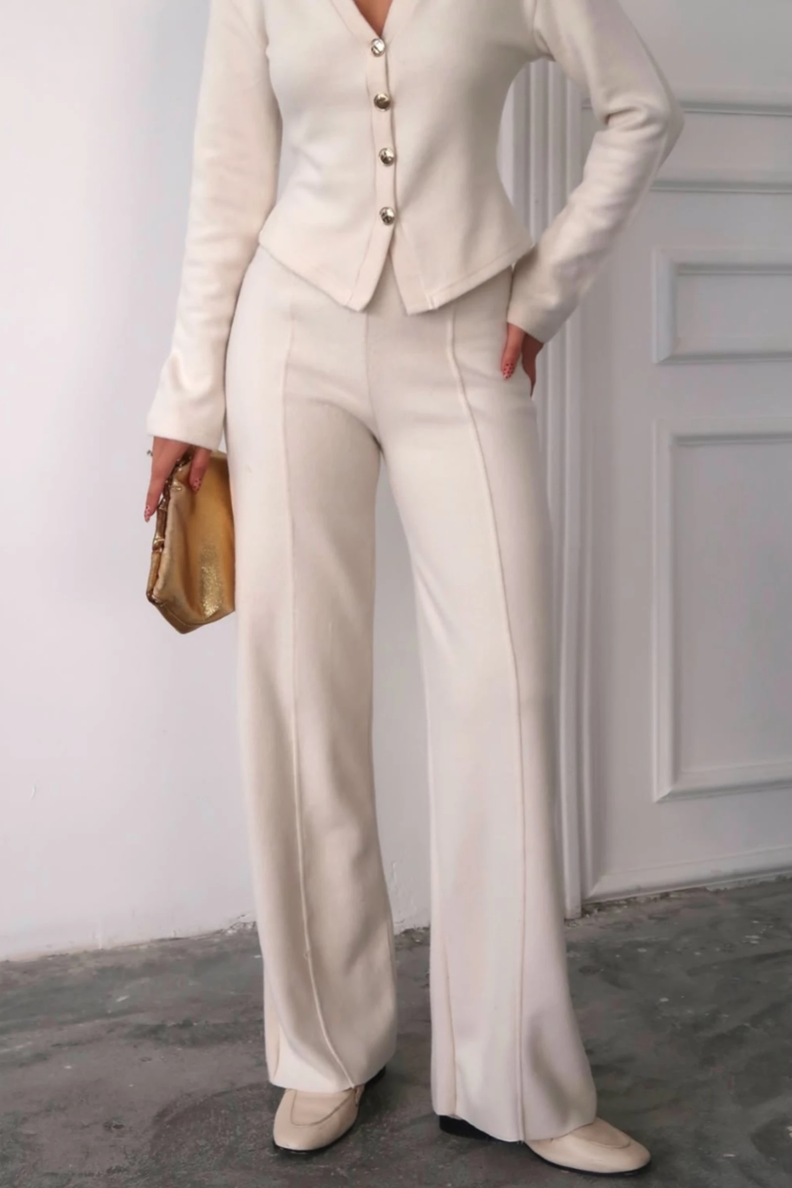 Vanessa Qısaqol Korduroy Kostyum - Nanə Yaşıl - Taş