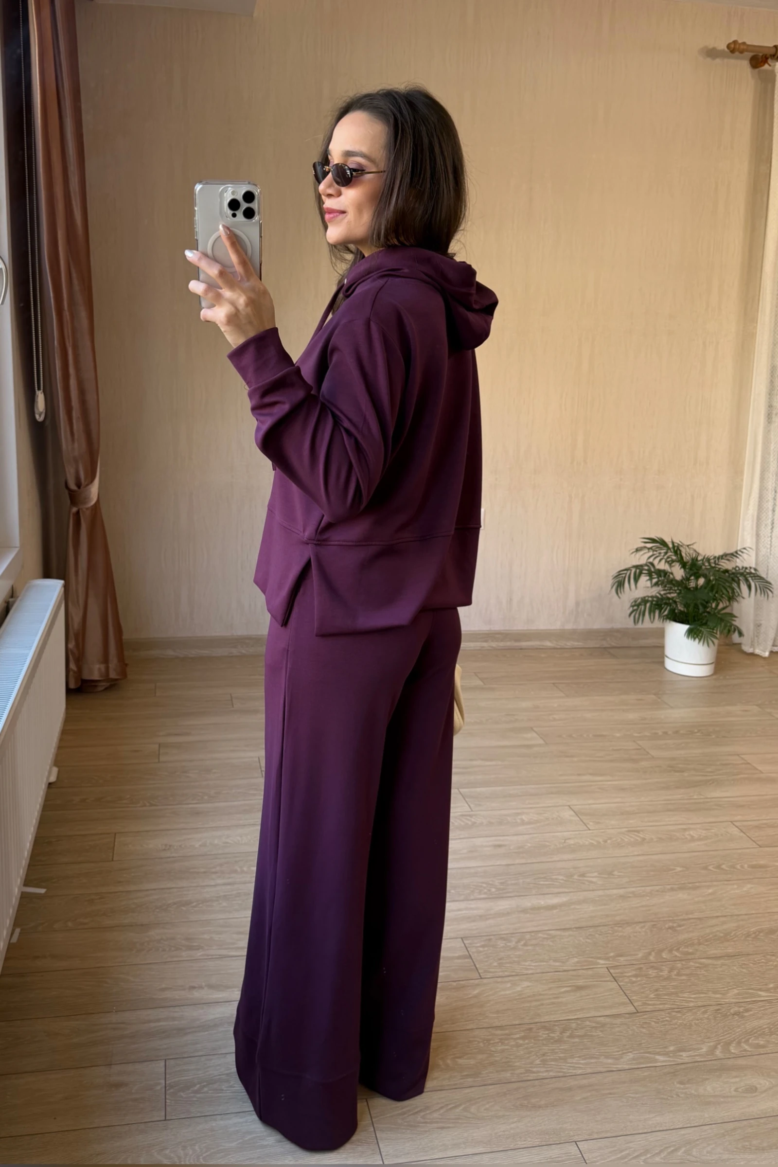 Alvina Orj Modal Kumaş Kapüşonlu Takım - Mürdüm