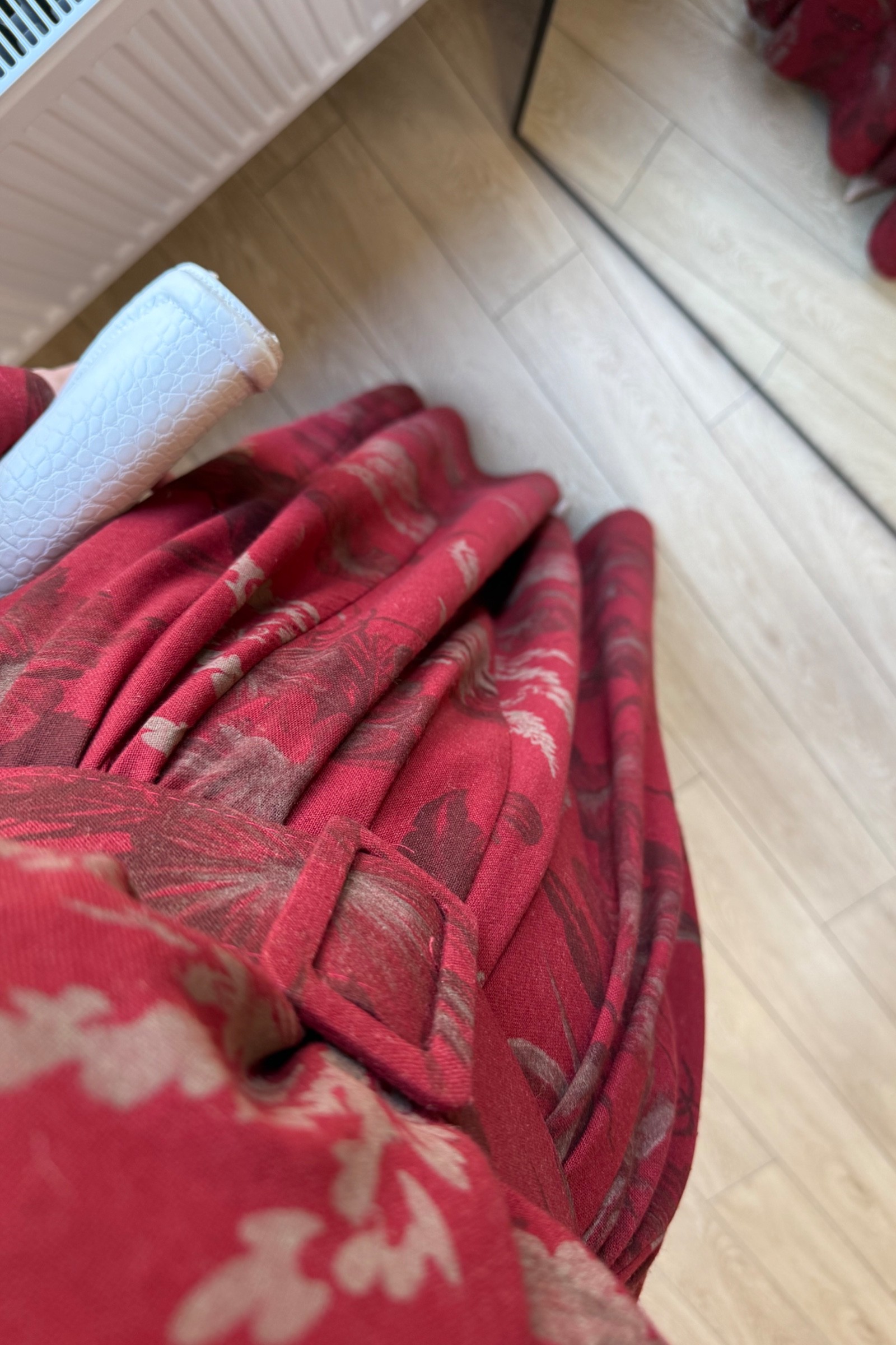 Valentina Oversize Kemerli Keten Kumaş Gömlek Elbise - Bordo