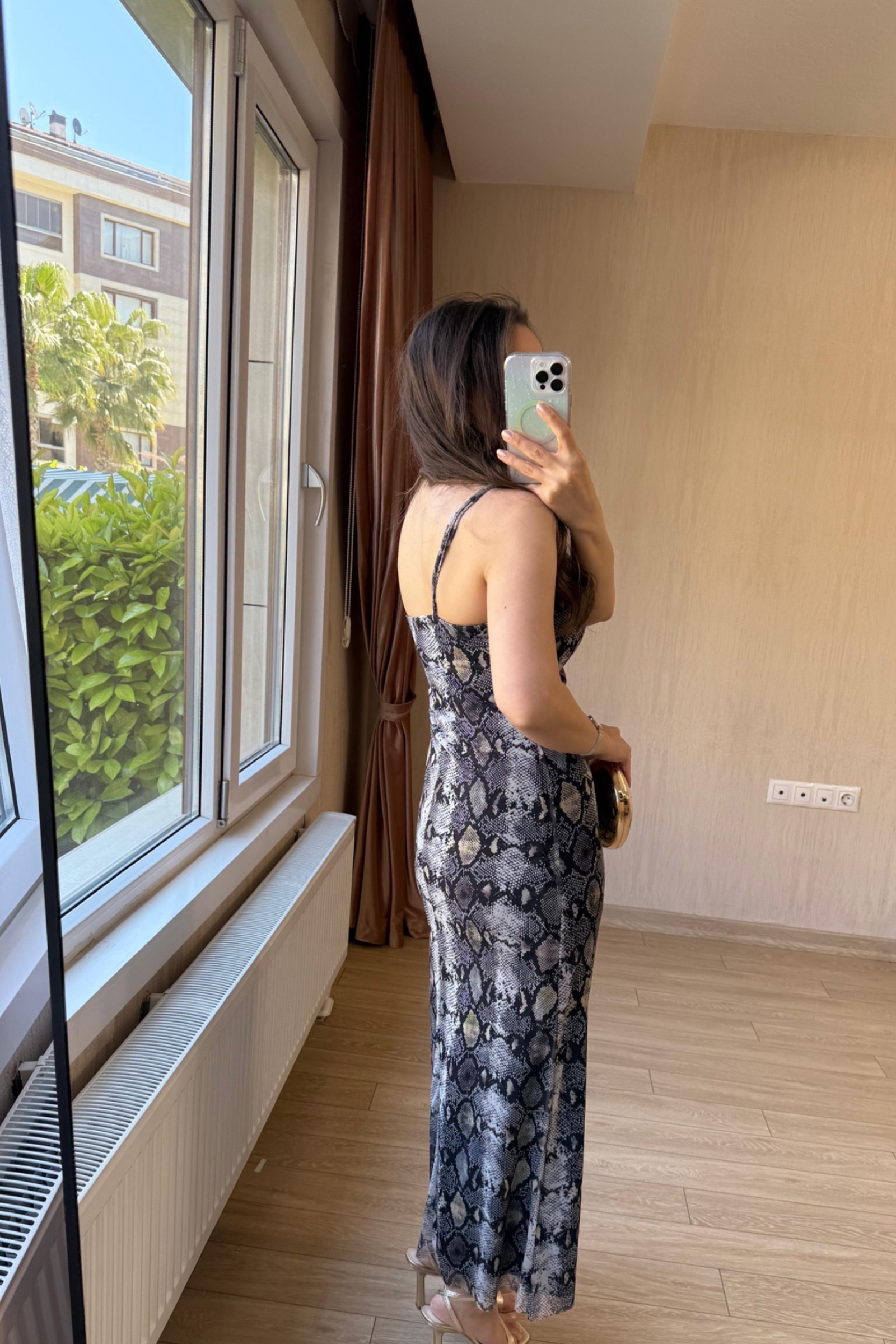  Valeria Degaje Yaka Tül Elbise - Yılan Desen
