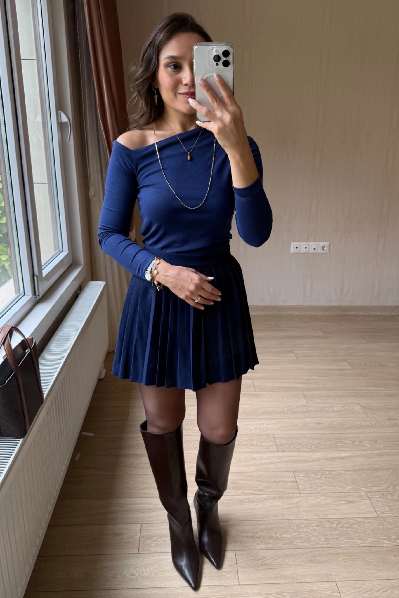 Bella Önü Pileli Şort Etek - Quzu  - Lacivert