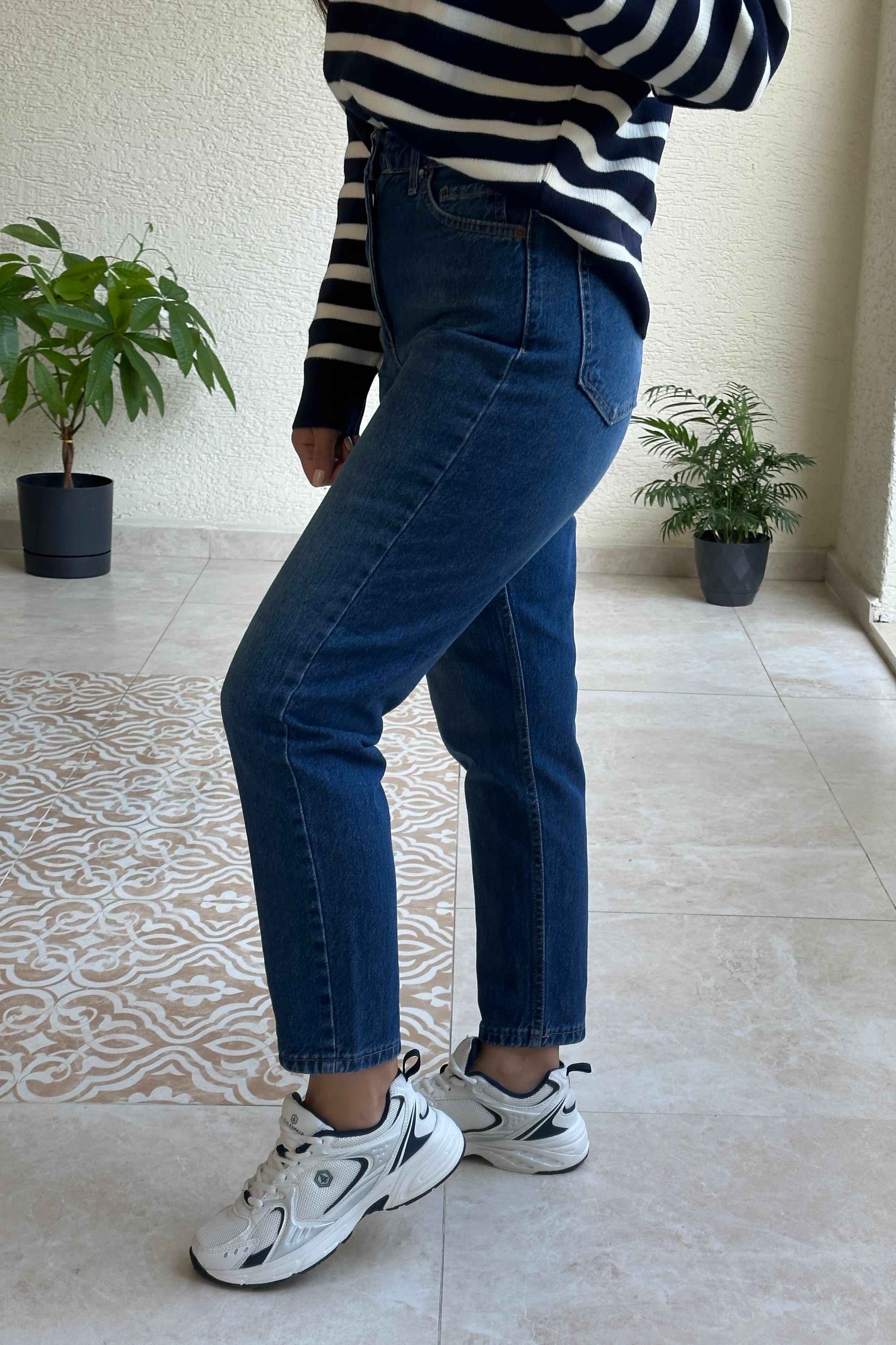 Premium Mom Fit Jean Koyu Mavi