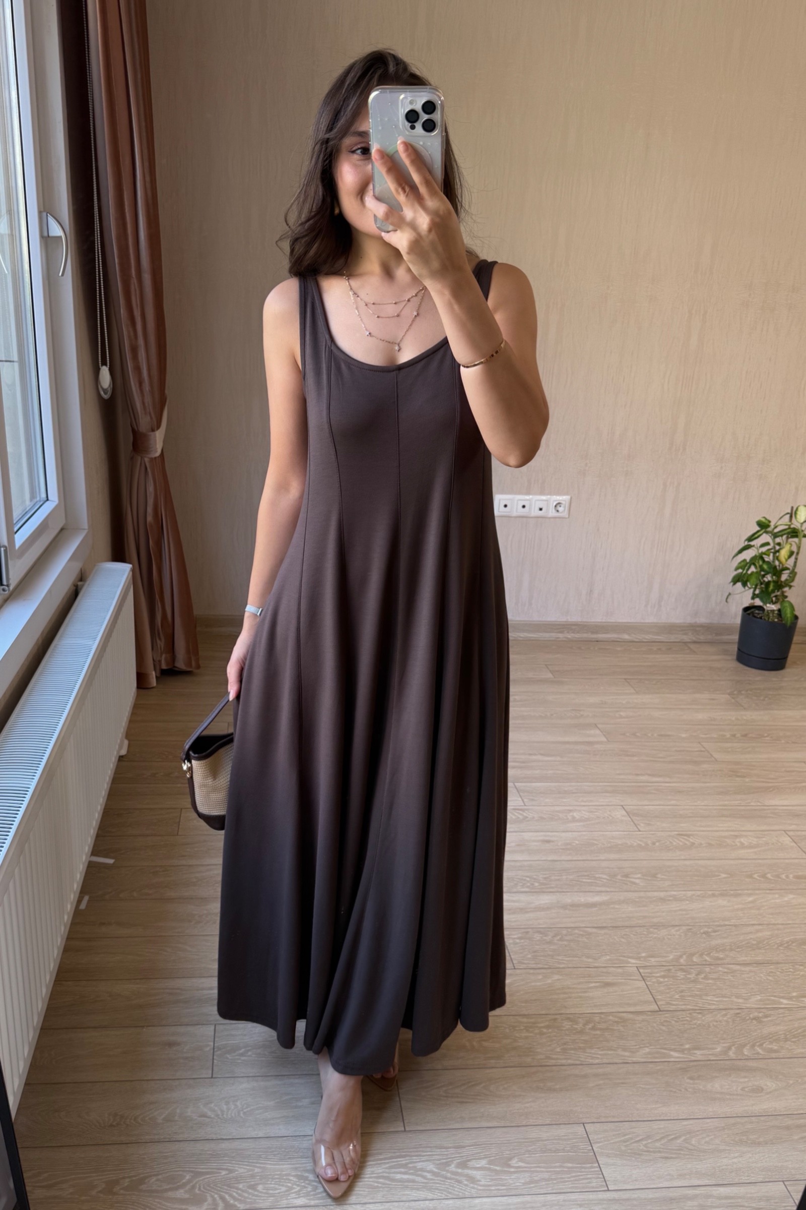 Luna Çan Kesim Modal Kumaş Elbise - Kahverengi
