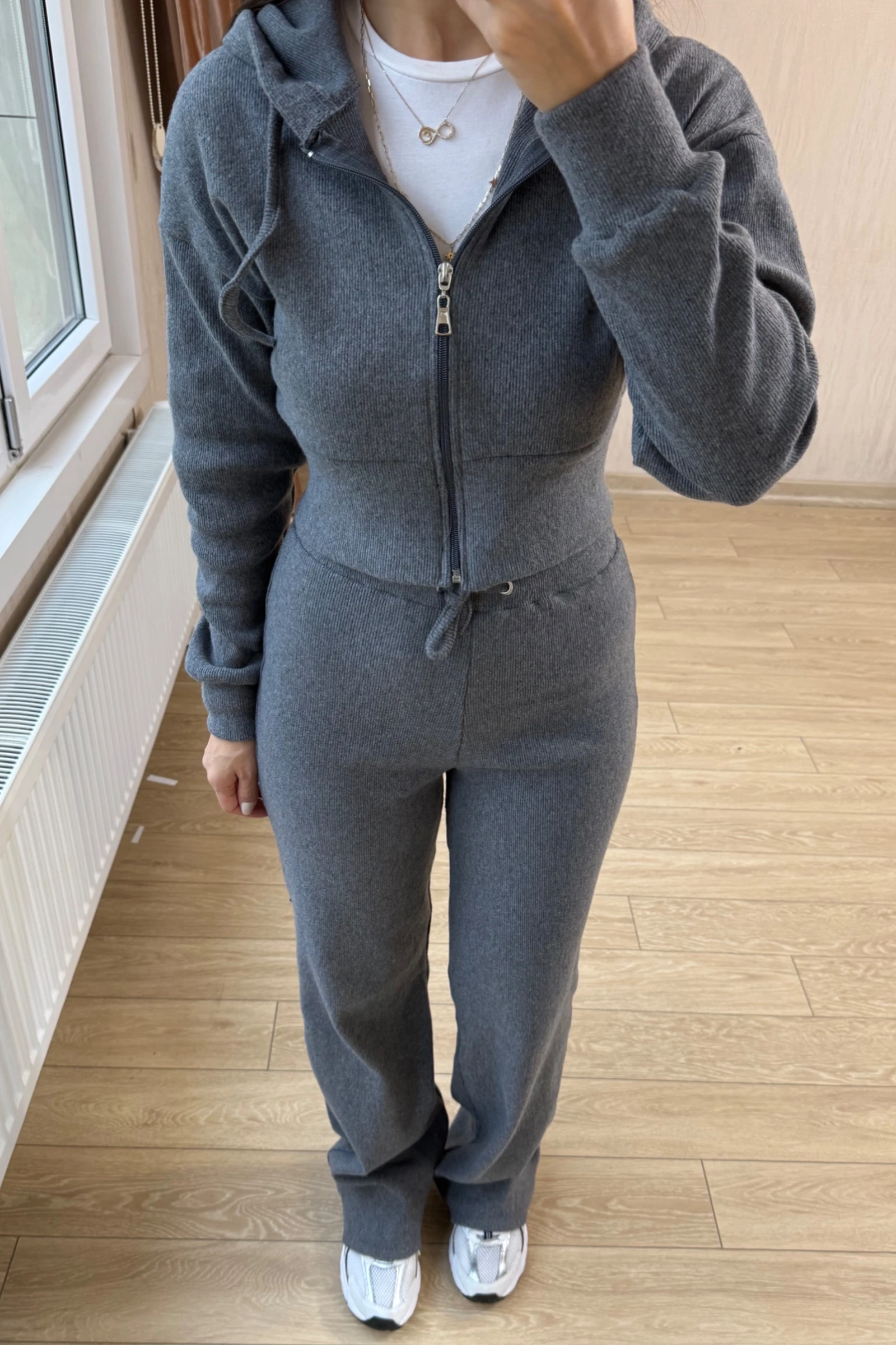 Maria Hırkalı Fitilli Kaşmir Kumaş Takım - Gri