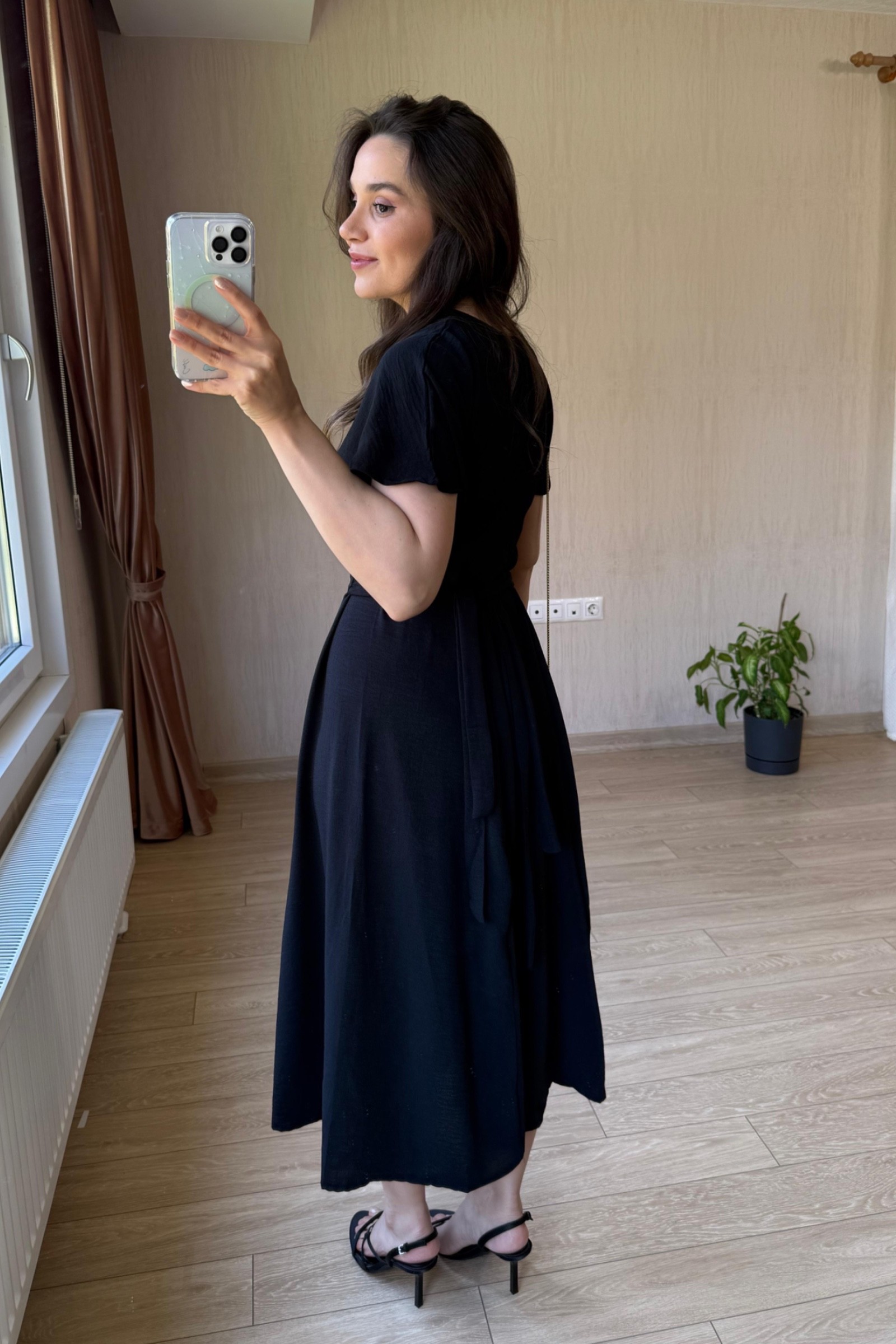 Bianca Belden Bağlamalı Ayrobin Kumaş Elbise - Siyah