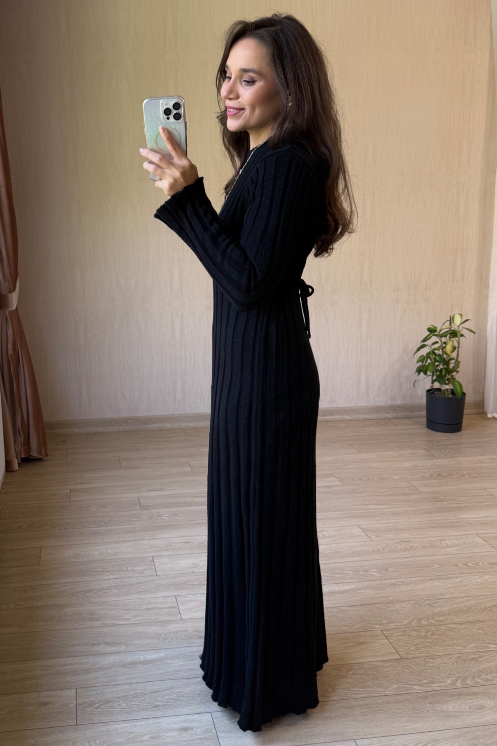 Amor Premium Kumaş Triko Elbise - Siyah