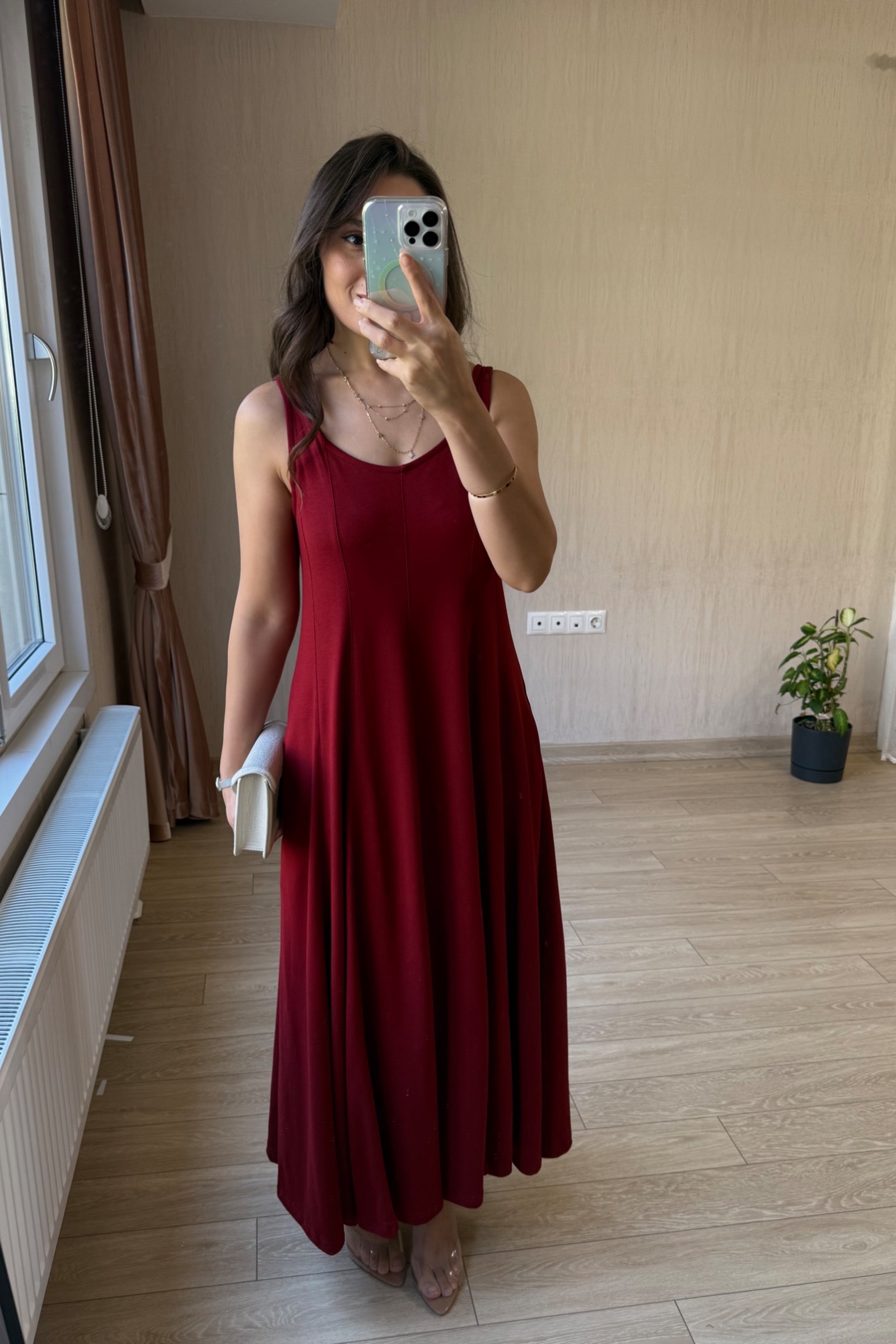 Luna Çan Kesim Modal Kumaş Elbise - Bordo