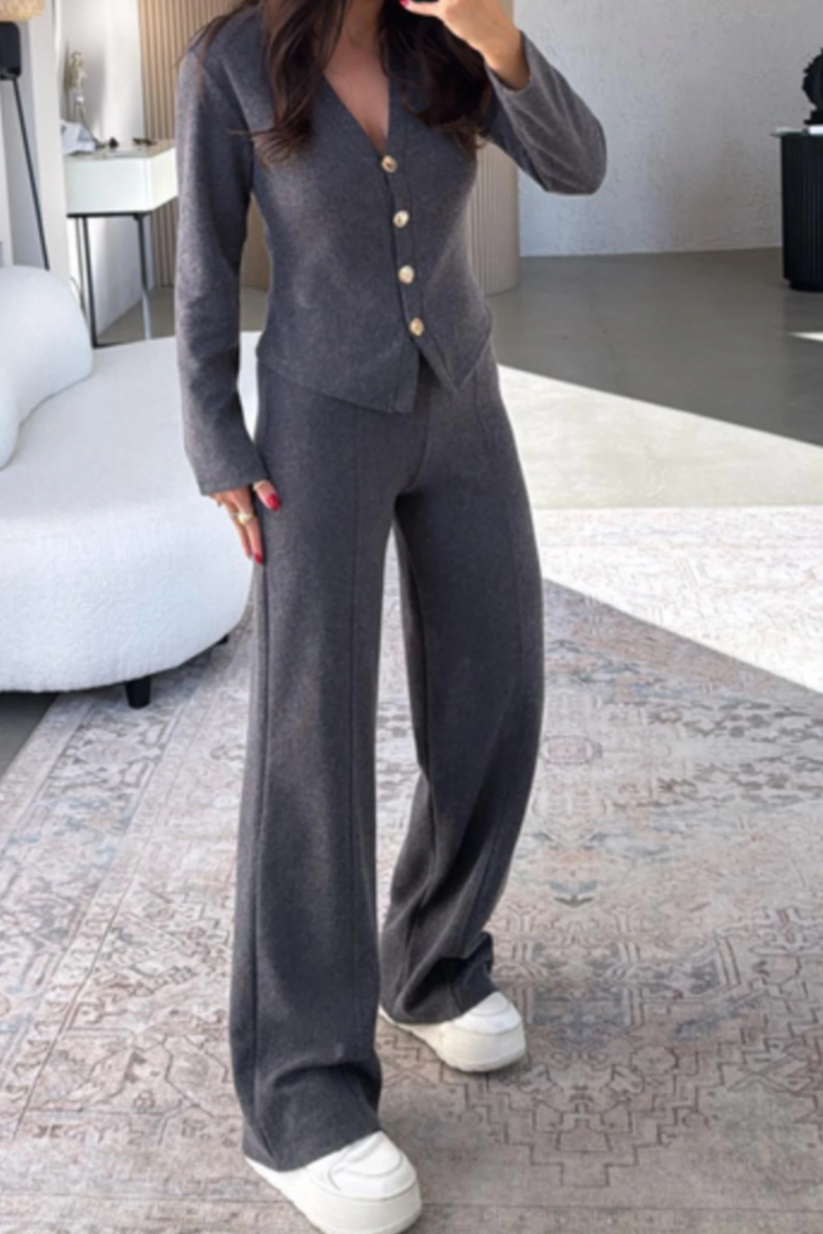 Vanessa Qısaqol Korduroy Kostyum - Nanə Yaşıl - Antrasit