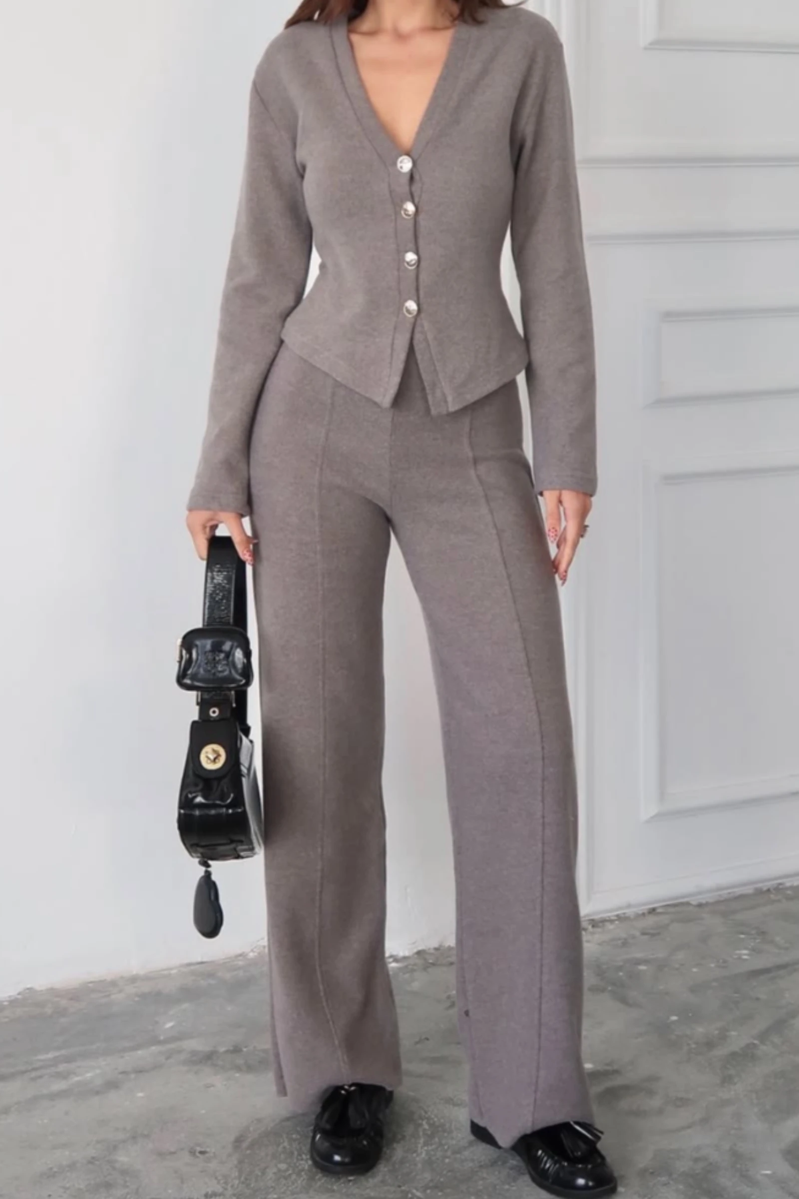 Vanessa Qısaqol Korduroy Kostyum - Nanə Yaşıl - Açık Kahve