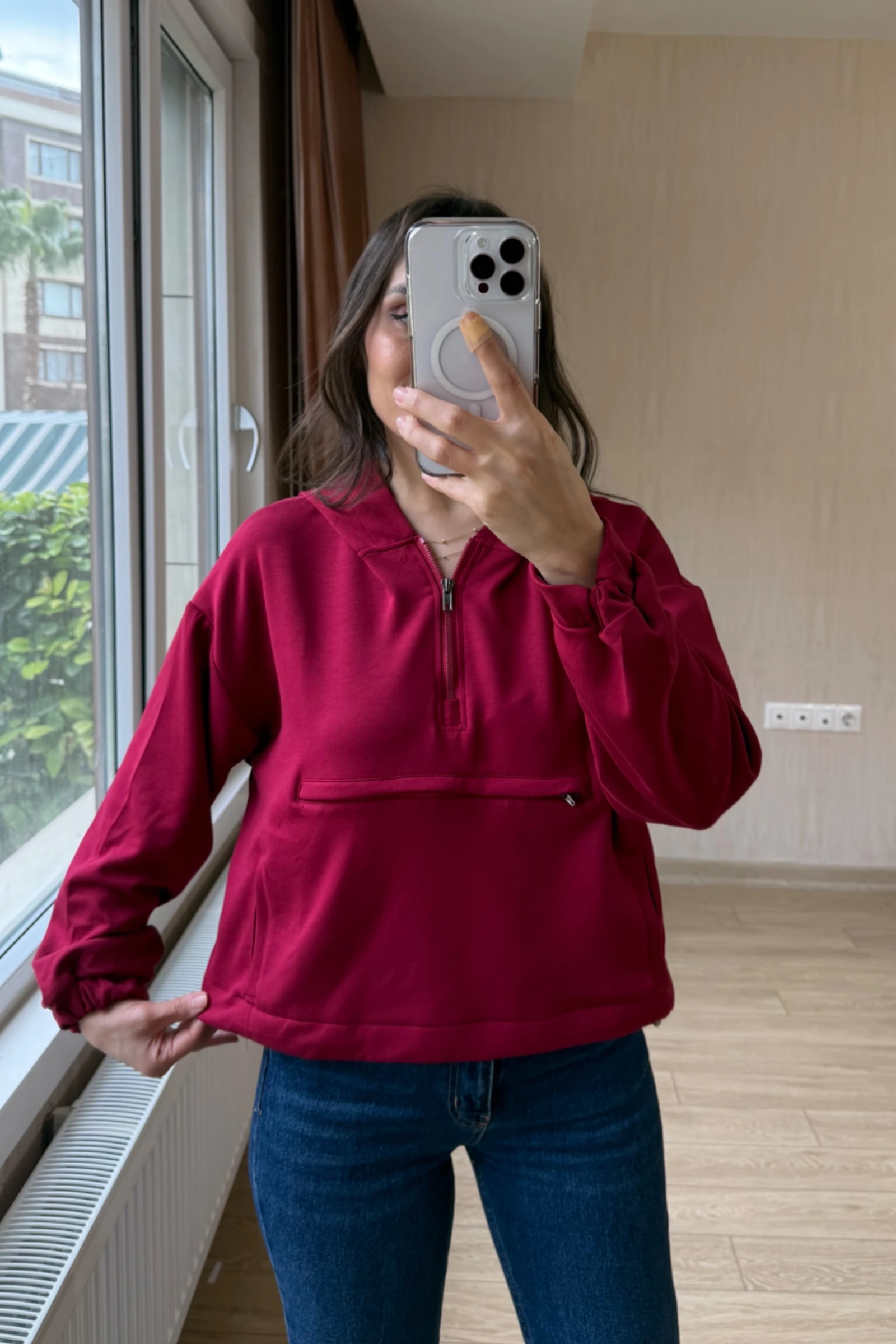 Antrasit Basic Sweatshirt - Bordo