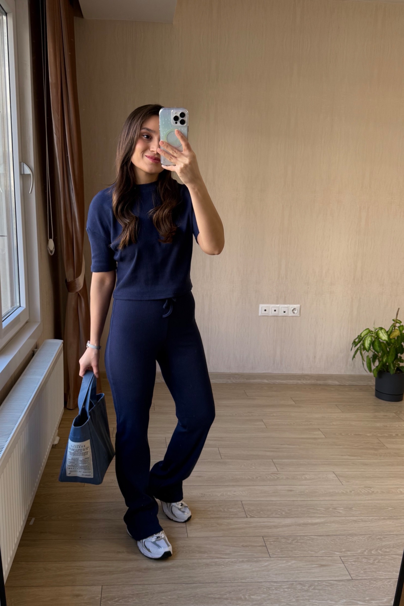 Yanessa Kısa Kollu Fitilli Kumaş Takım - Lacivert