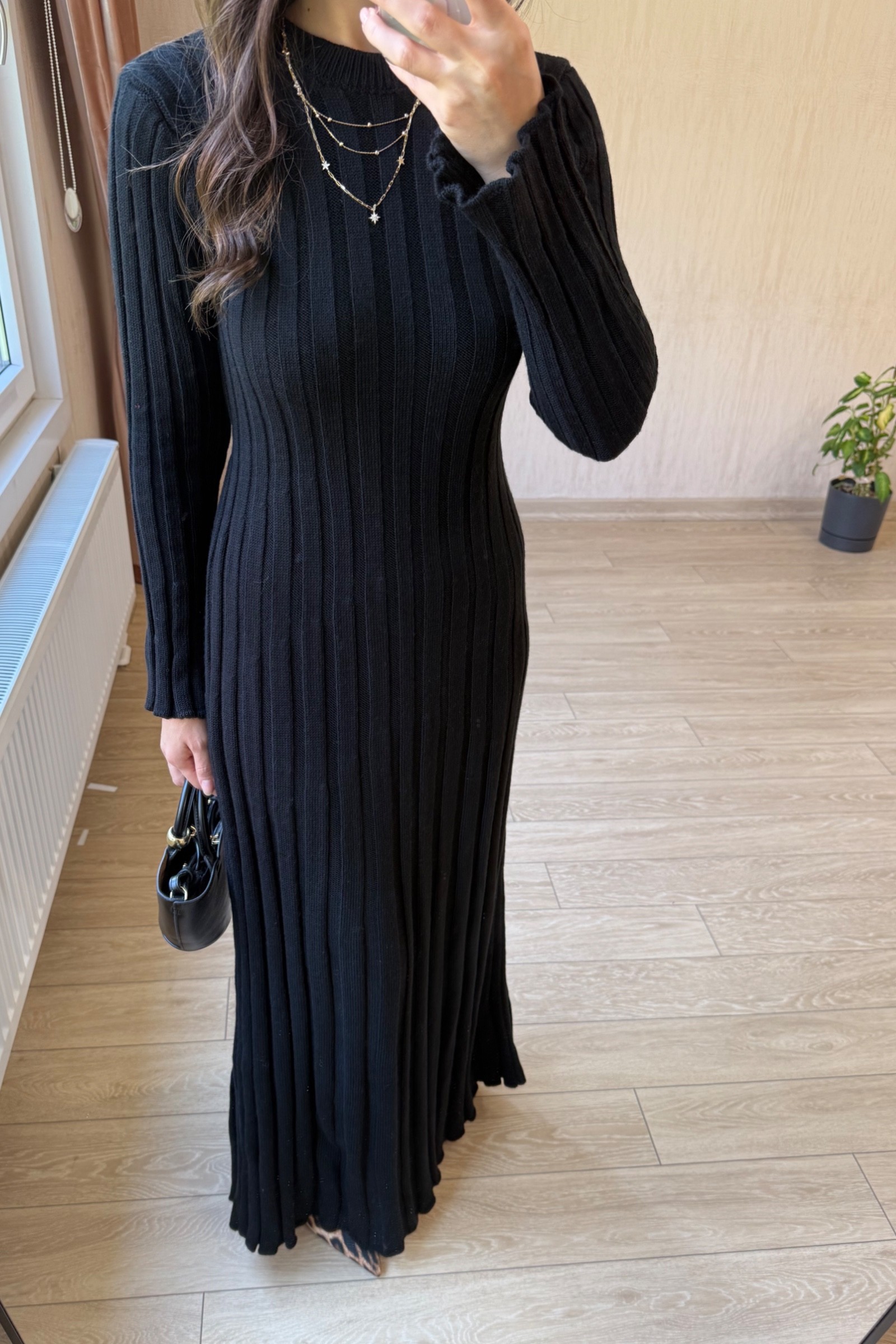 Amor Premium Kumaş Triko Elbise - Siyah
